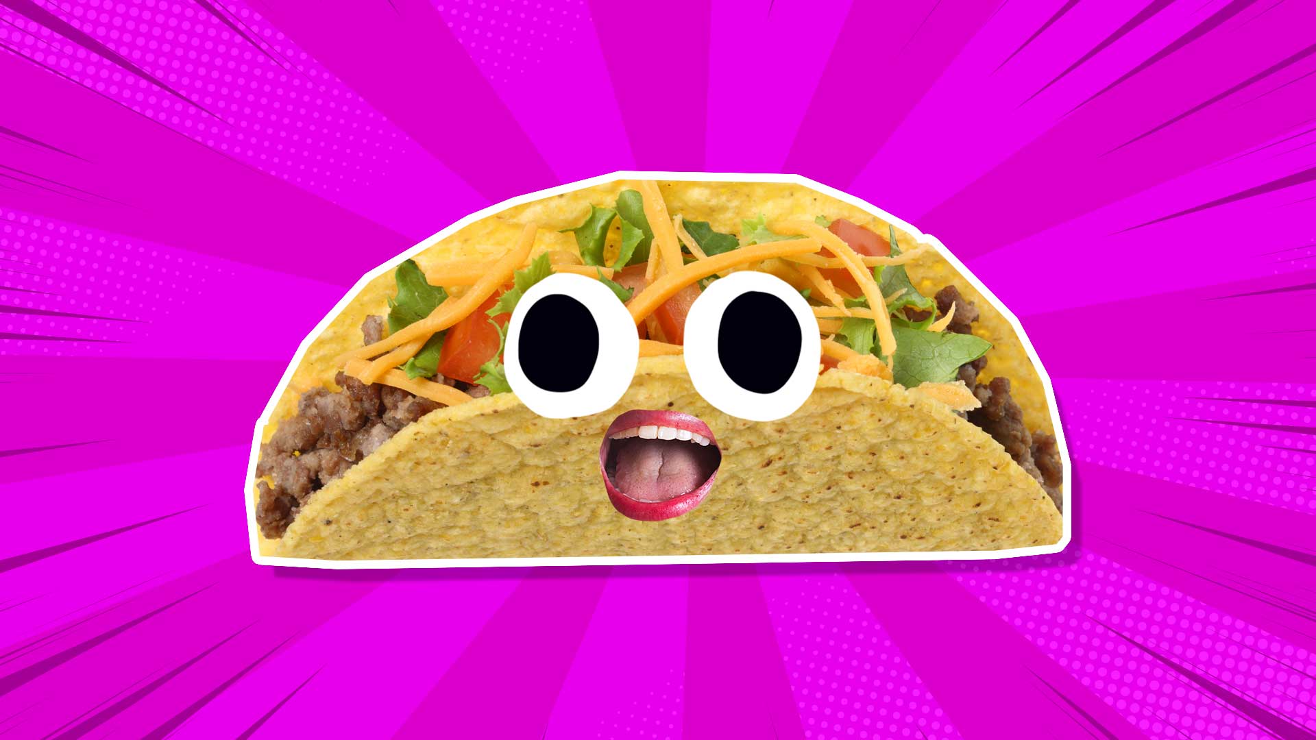 A surprised and excited looking Taco