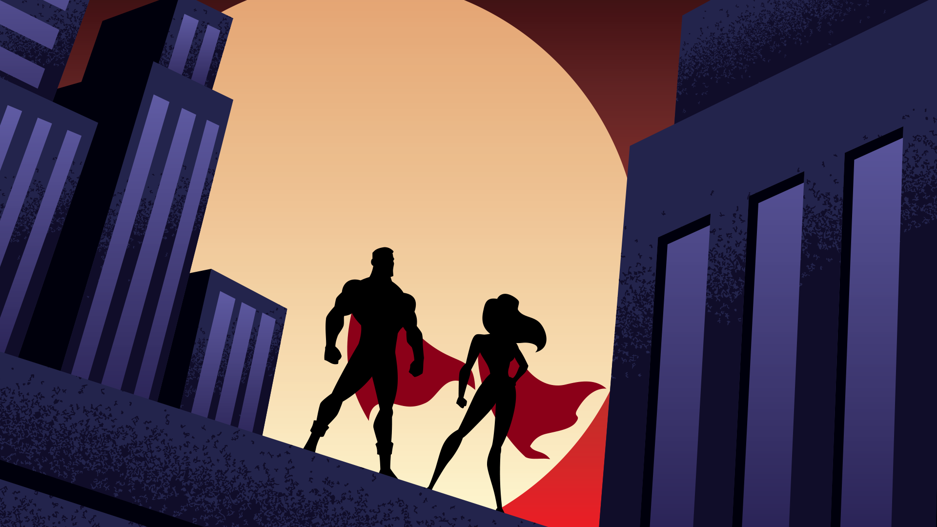 Superheroes in silhouette