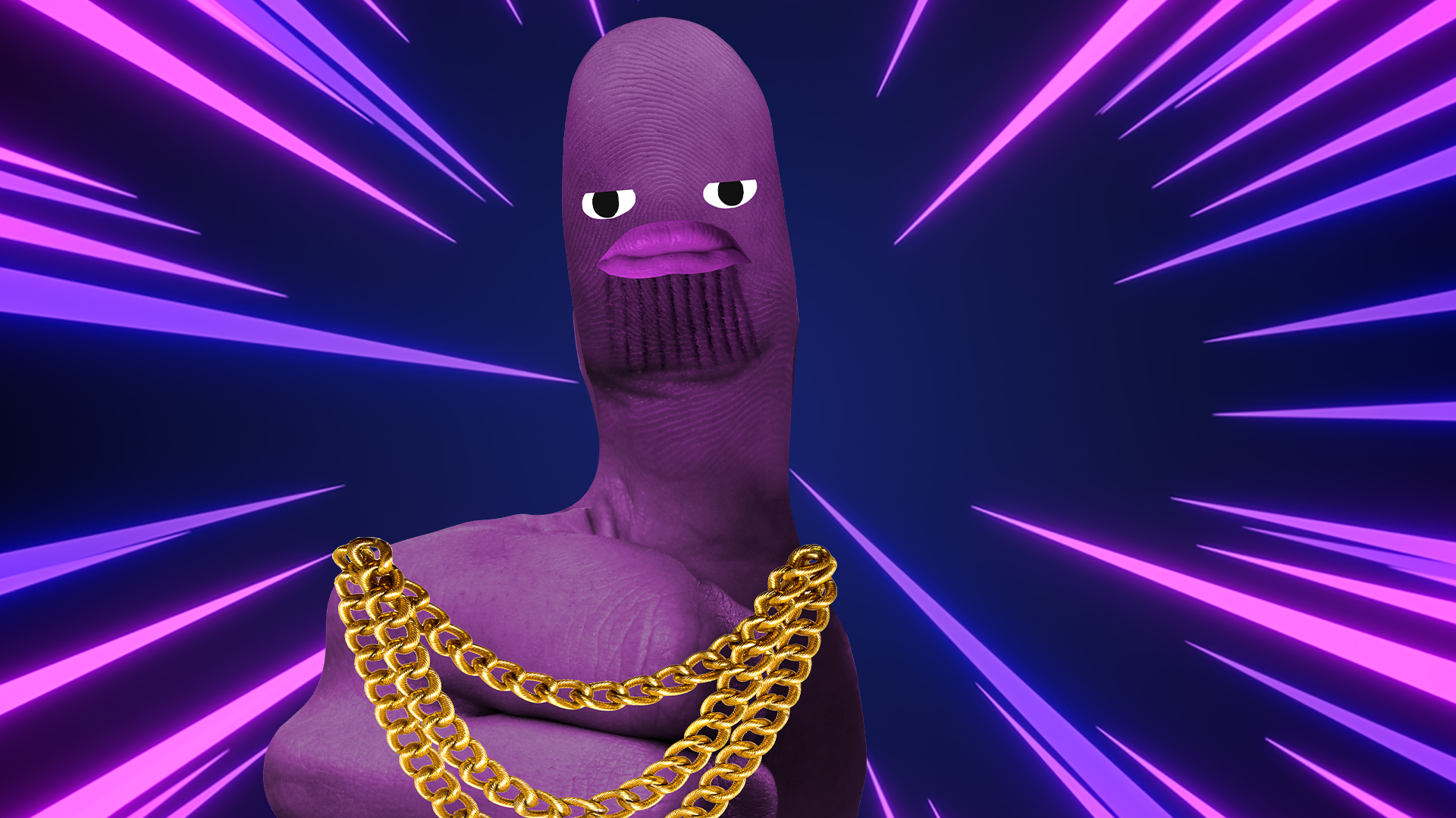 Thanos Thumb on purple laser background 