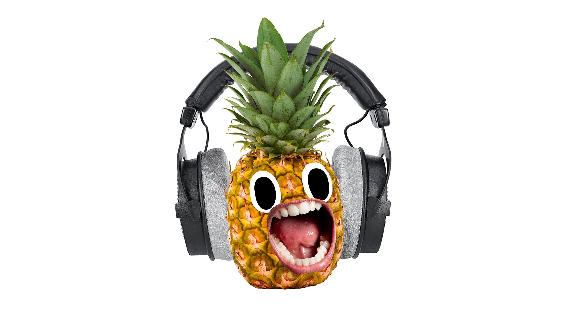 Screaming pineapple with headphones