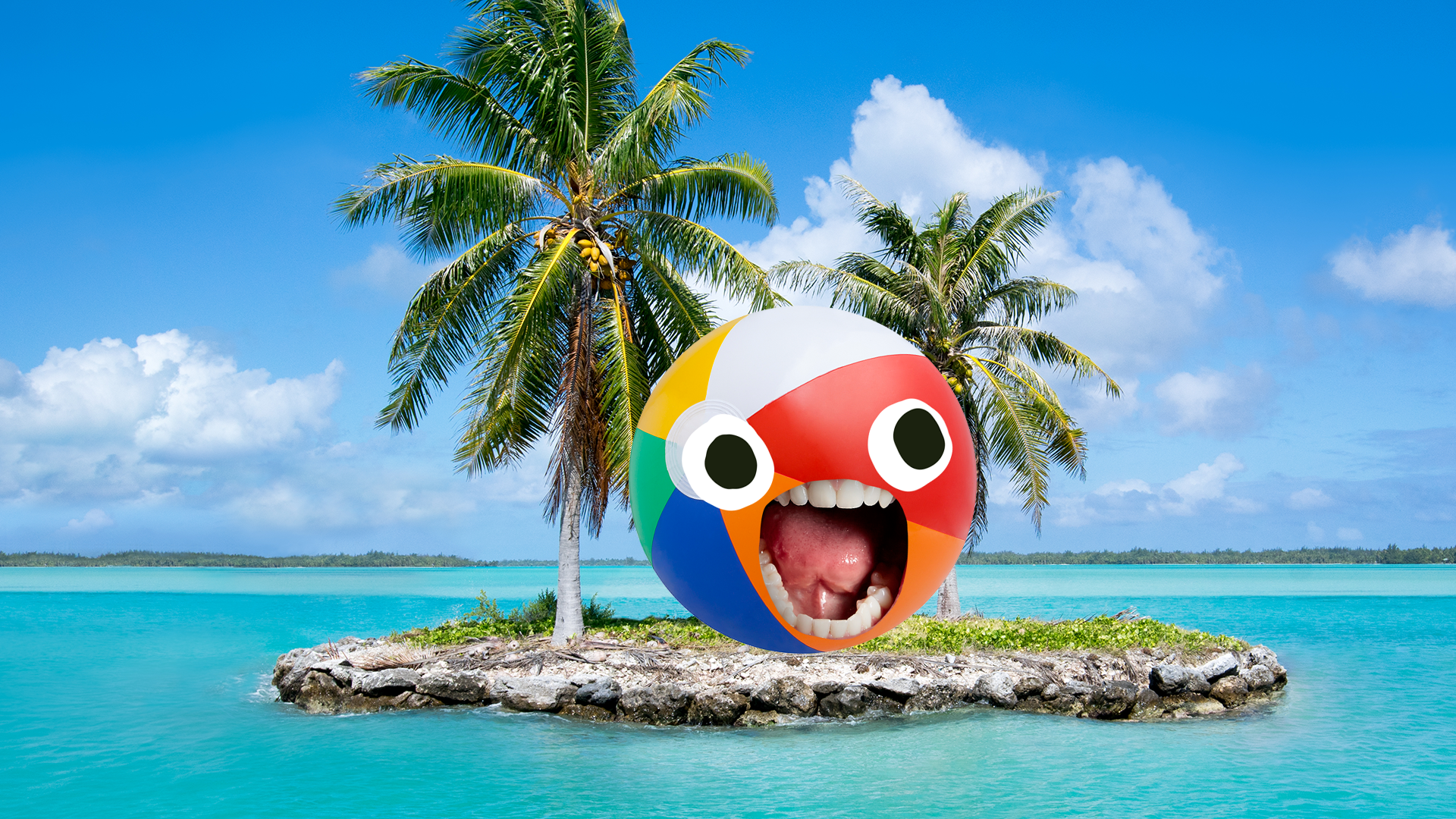 Tropical island with screaming beachball