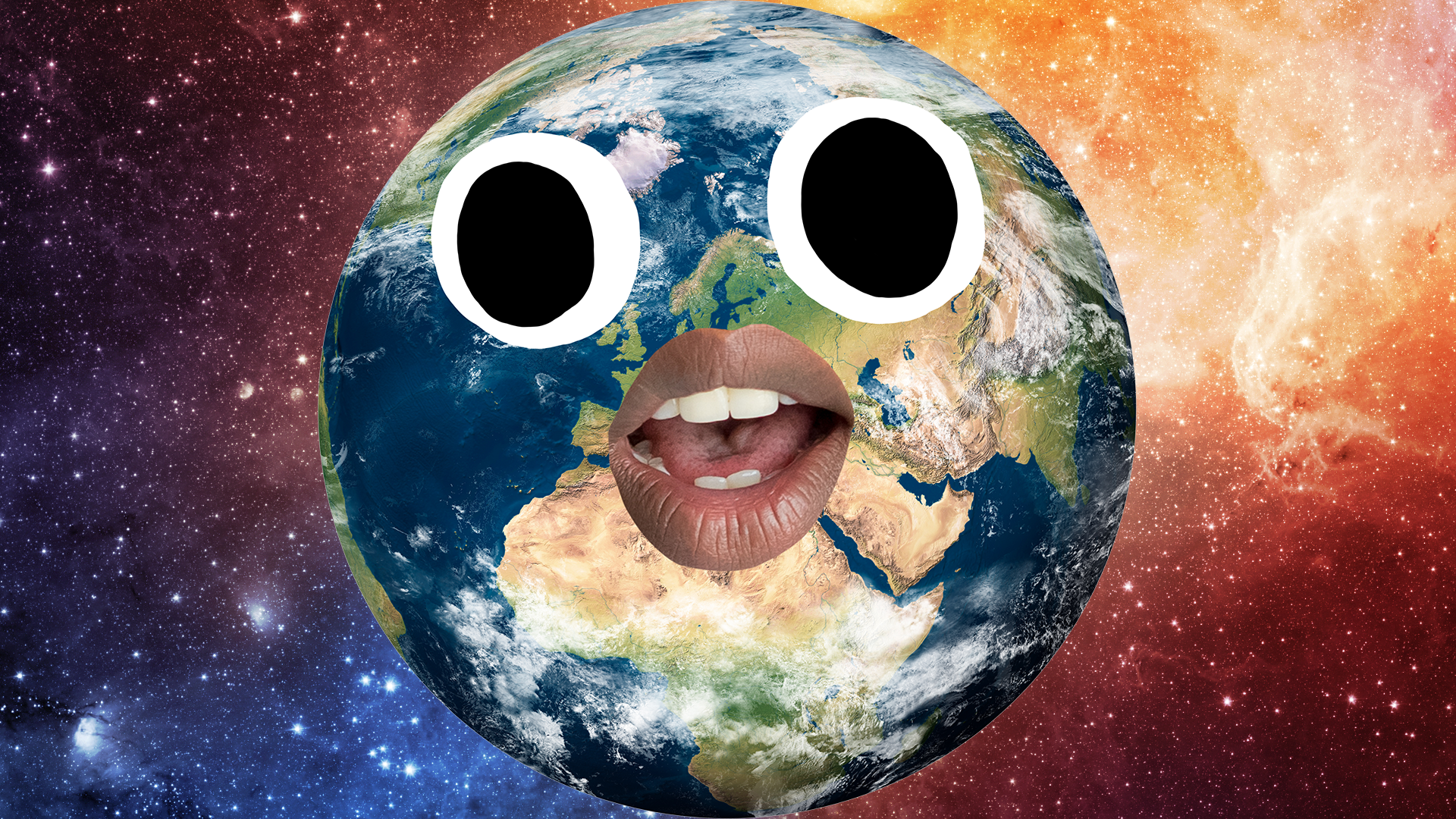 Globe with face on space background