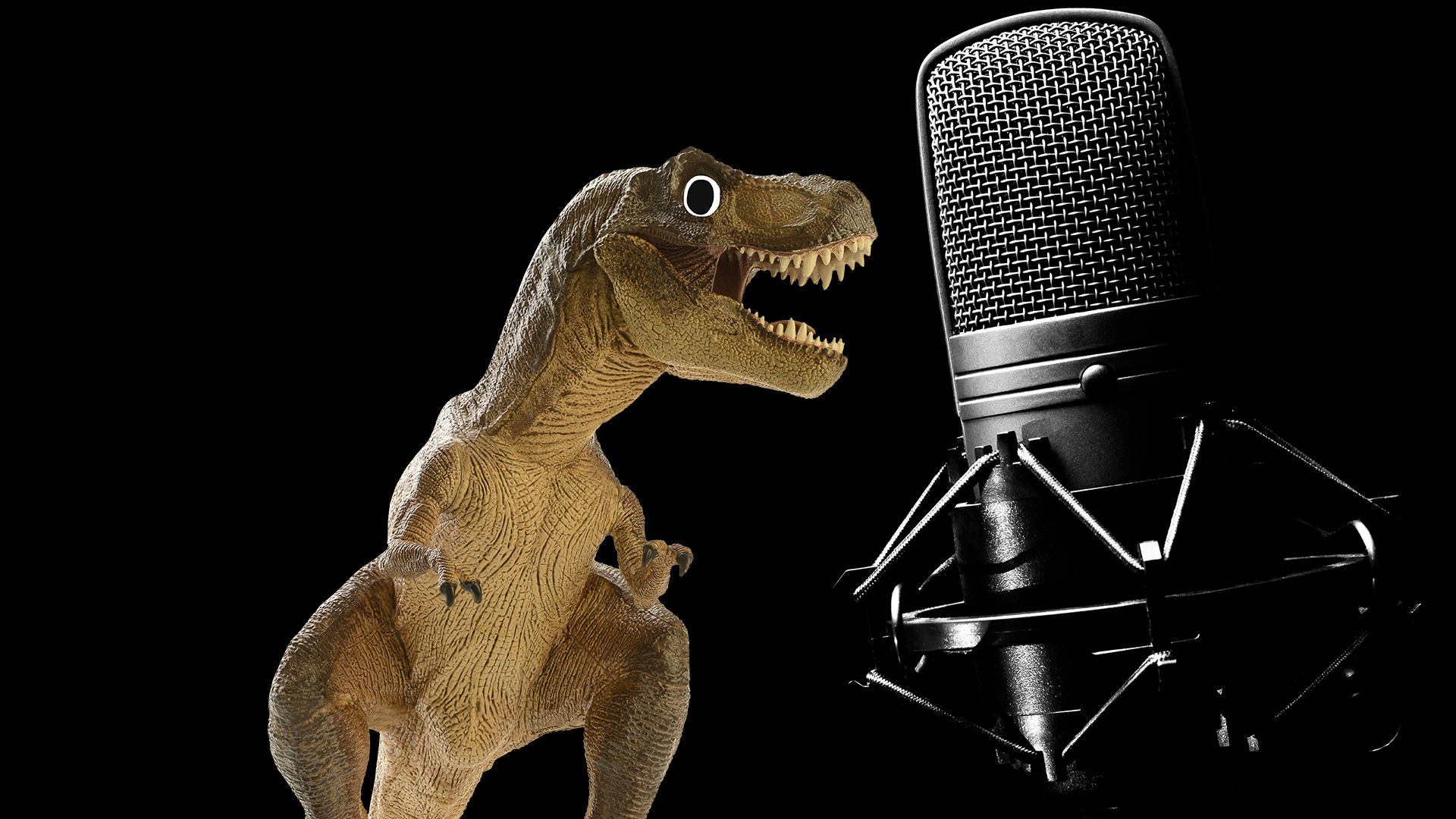 Dinosaur and microphone on black background 