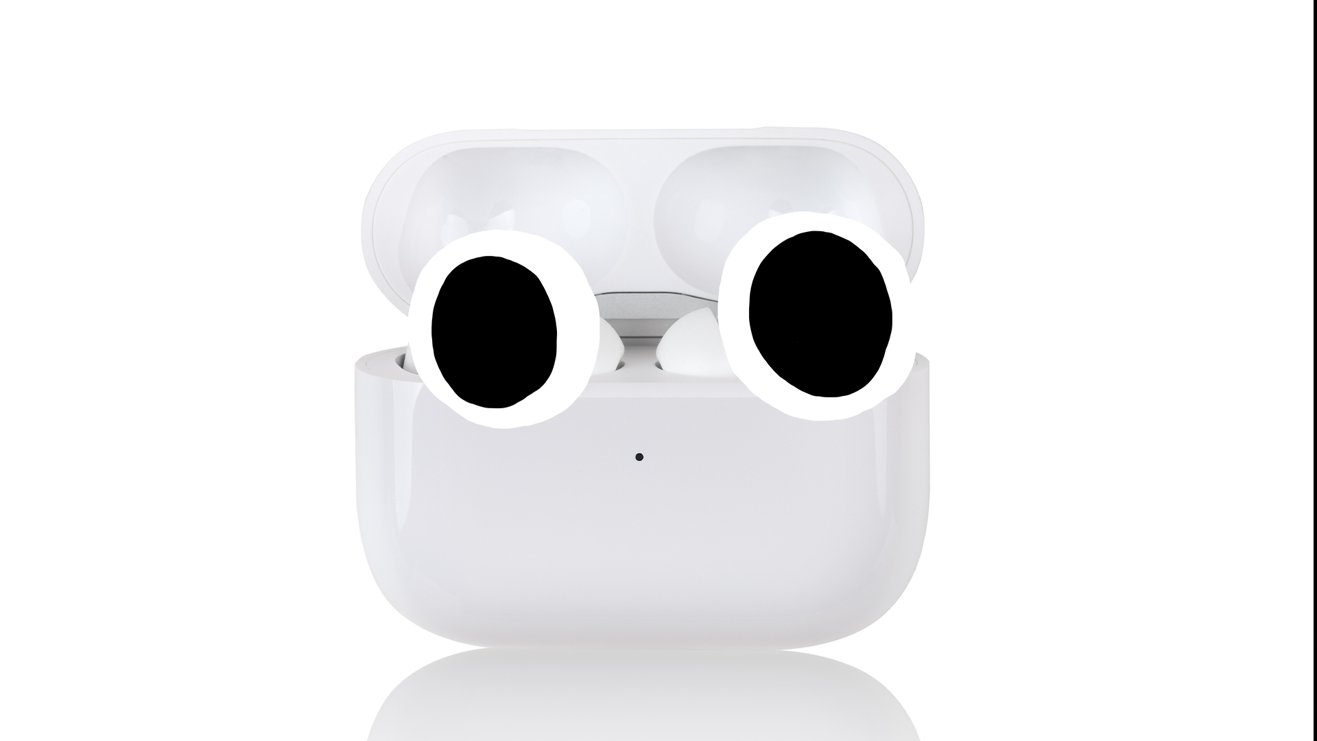 Airpods on white background with eyes