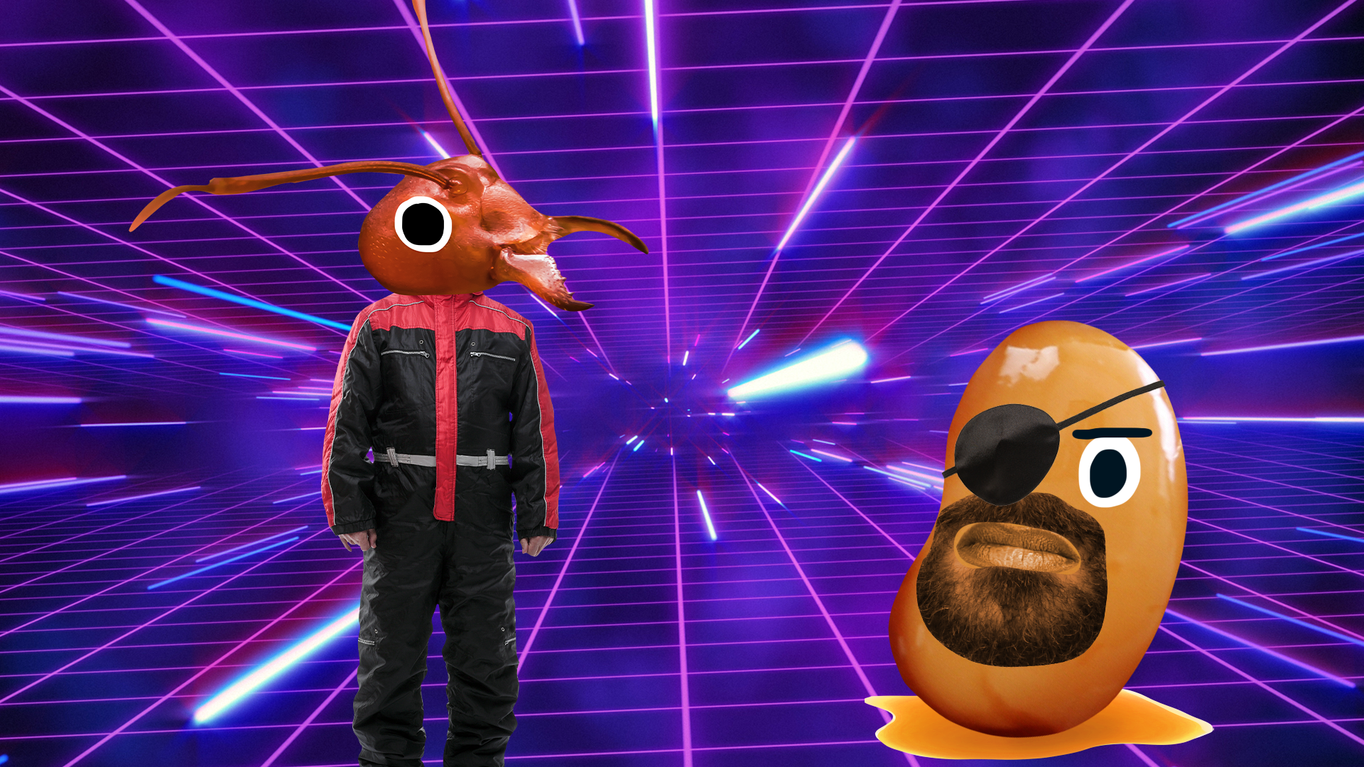 Ant man and Nick Fury baked bean on laser background