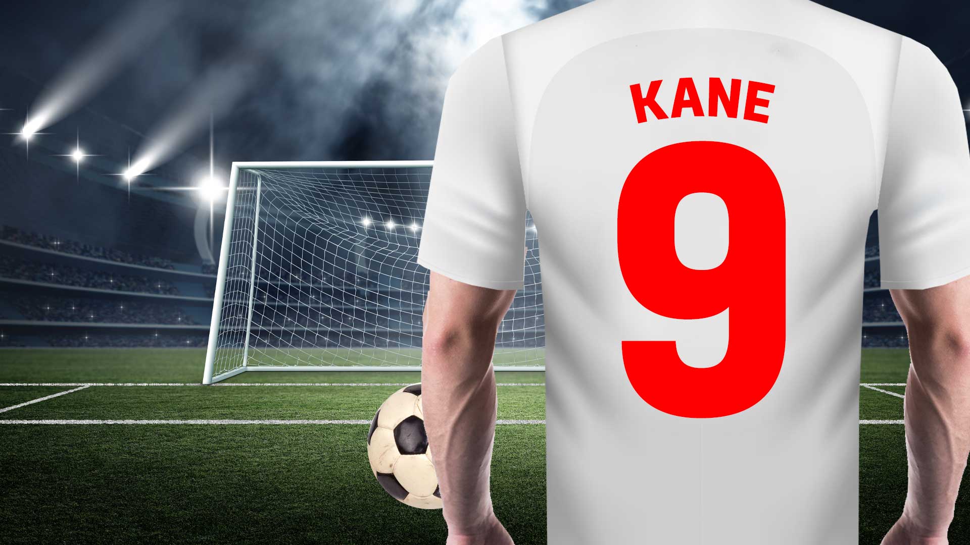 A football shirt showing the name Kane and the number 9