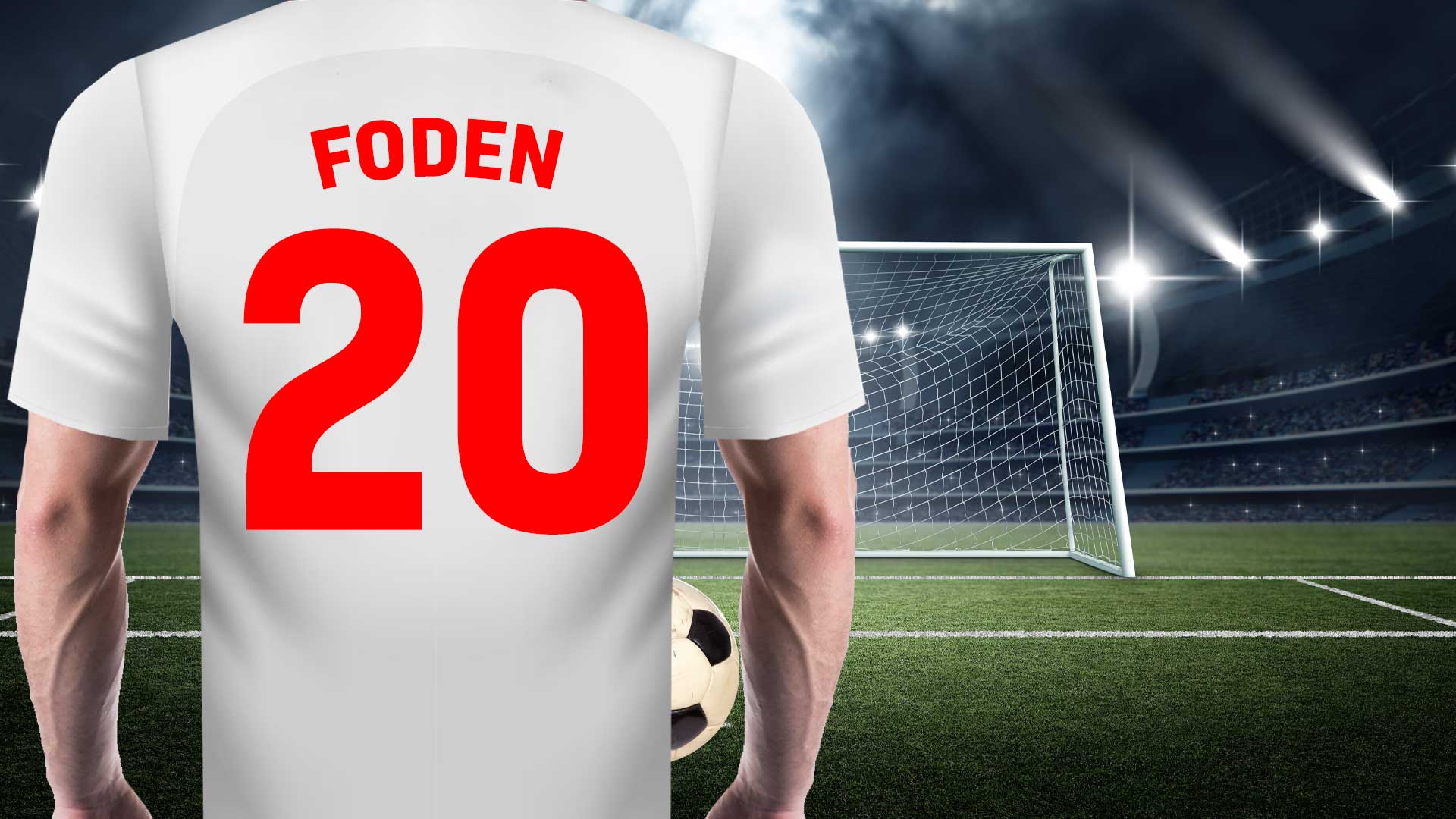 A footballer with Foden's name on the back of their shirt prepares to take a penalty
