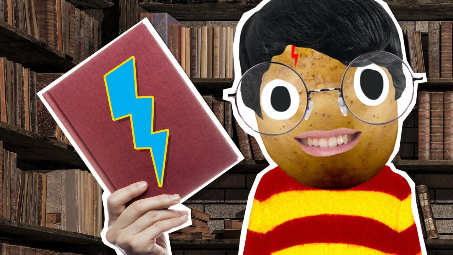 Harry Potter in a library