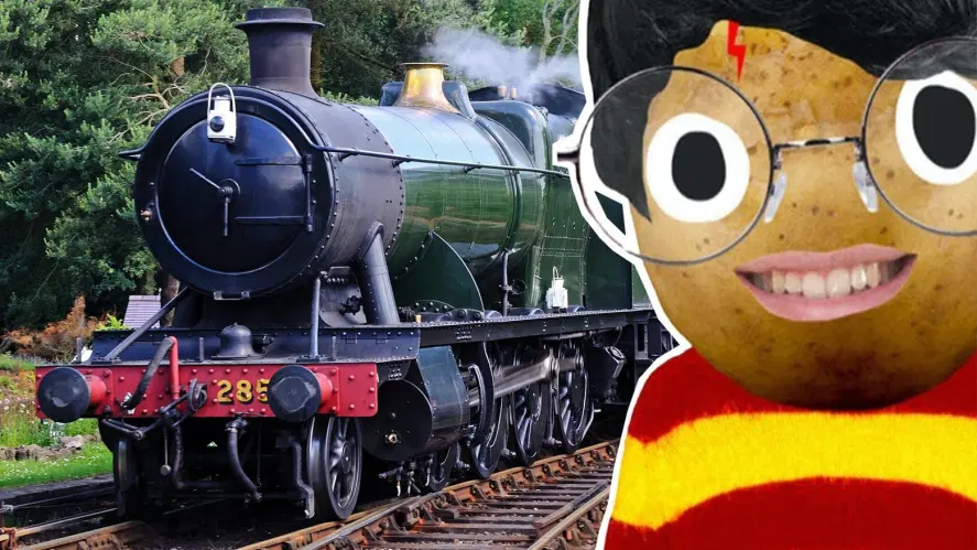 Harry Potter and a steam train