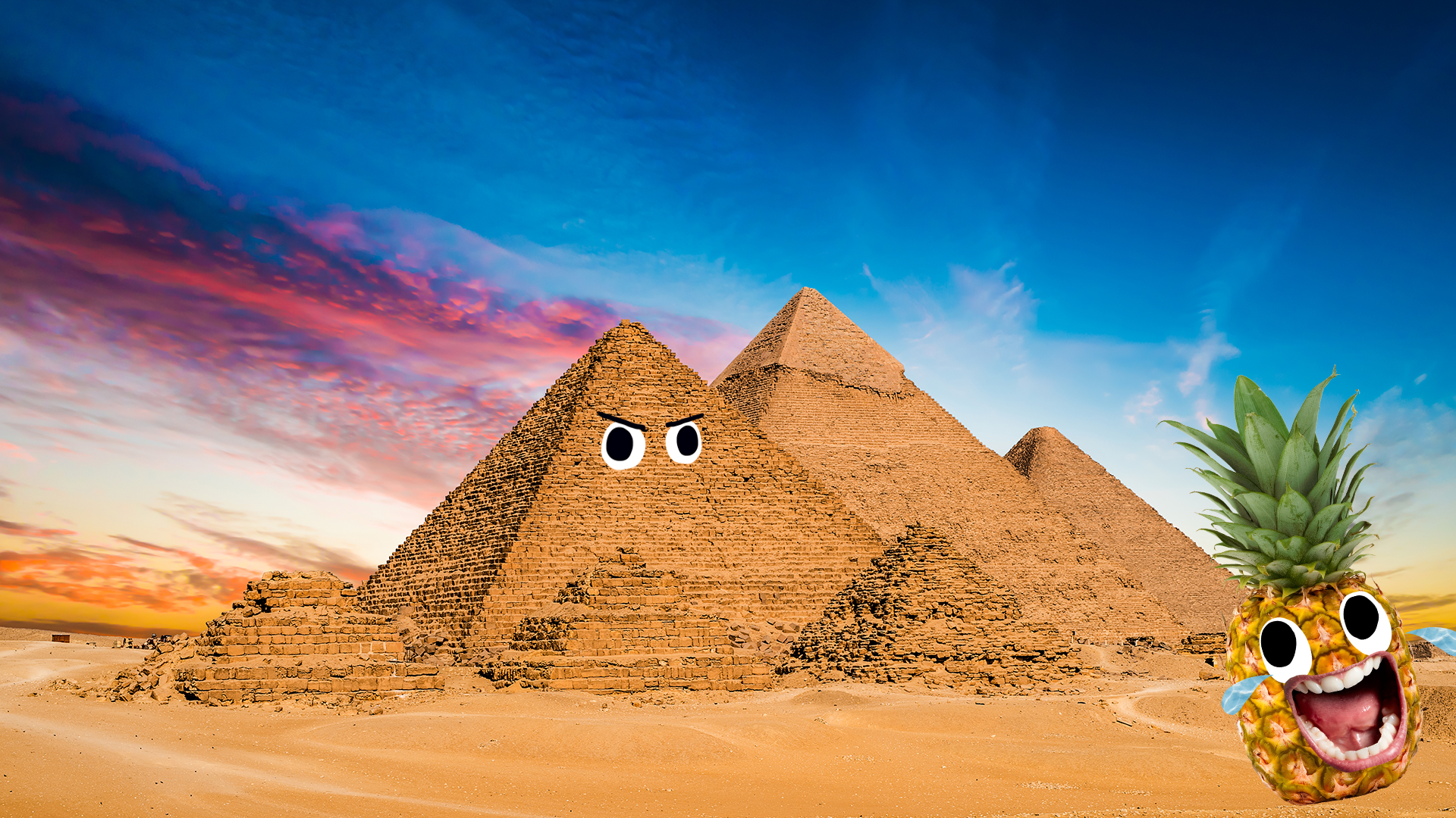 Pyramids of Giza with googly eyes