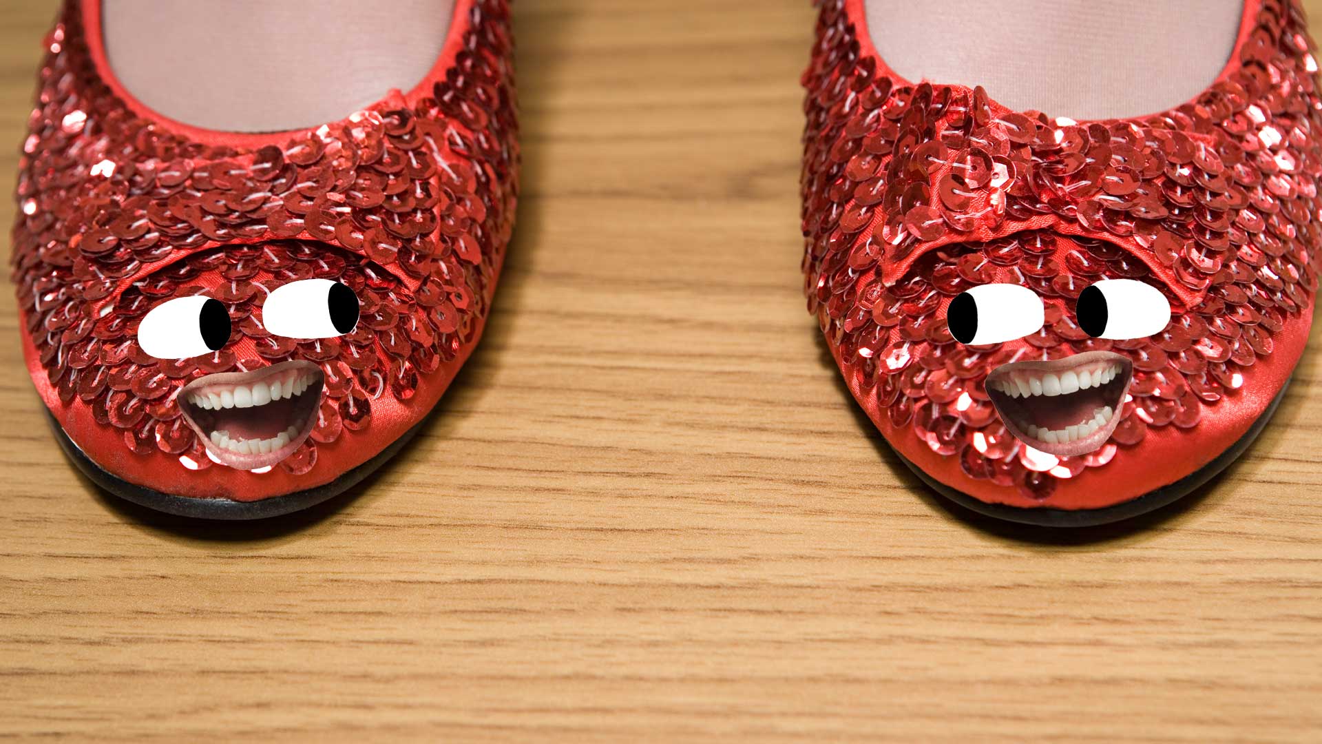 A pair of red glittery shoes