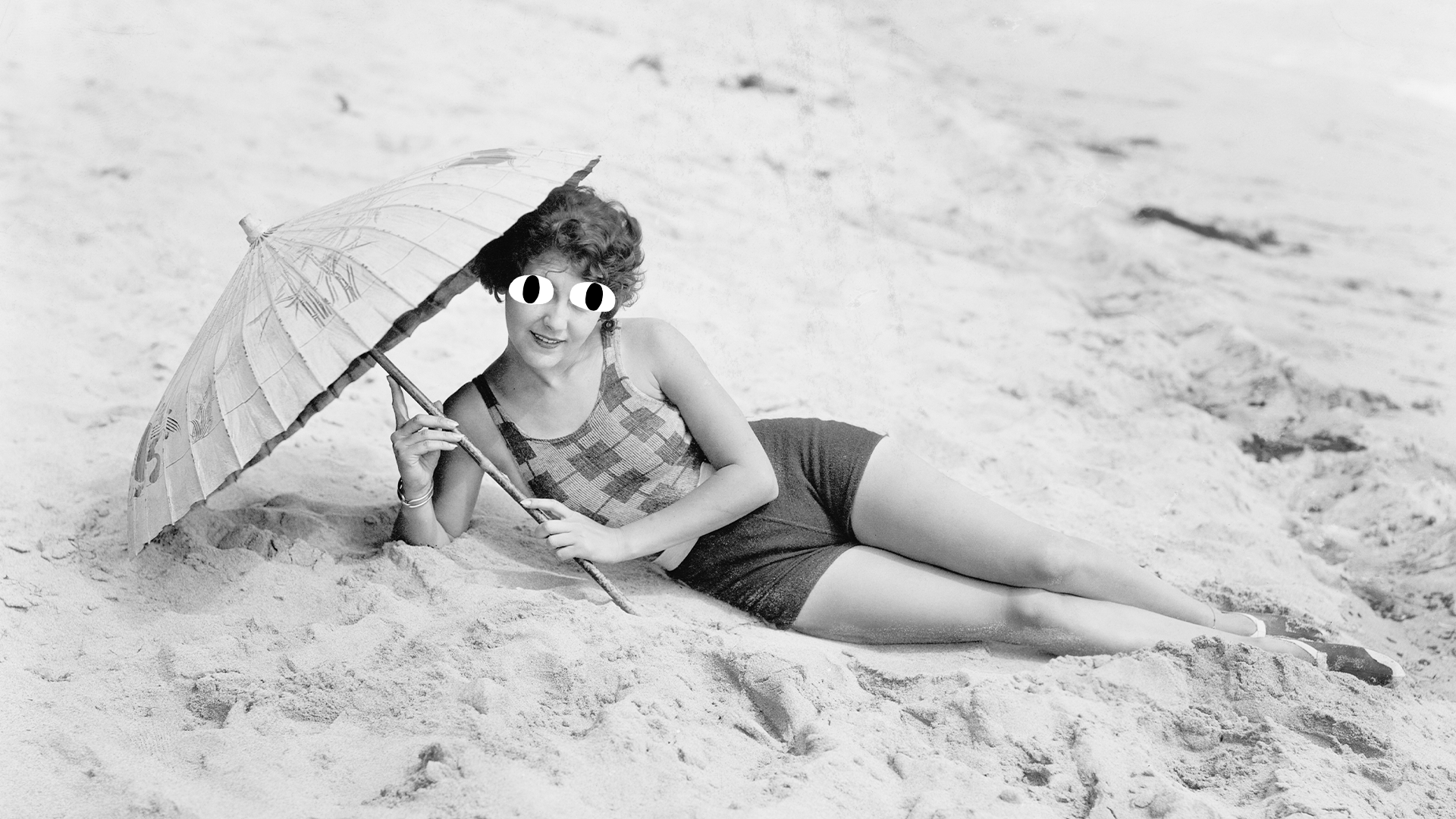 Vintage photo of woman on beach