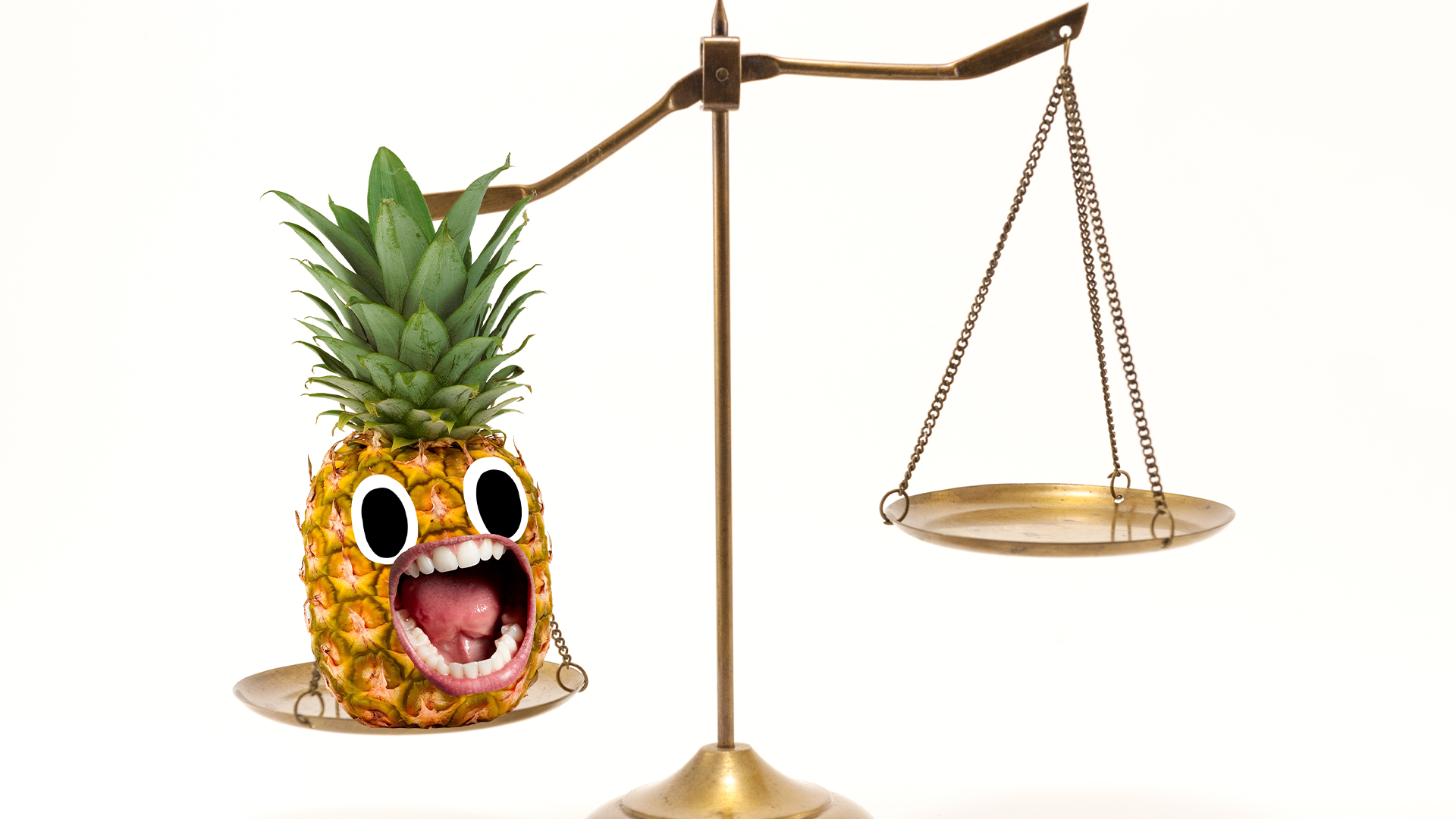 Scales on white background with screaming pineapple 