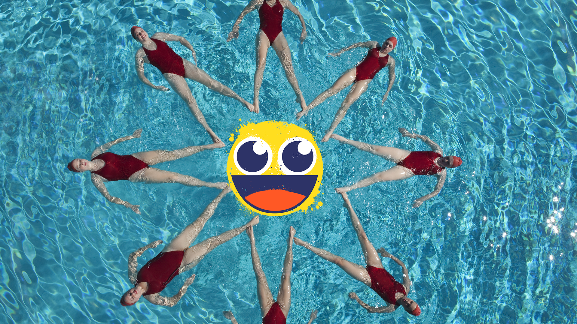 Swimmers in pool with emoji