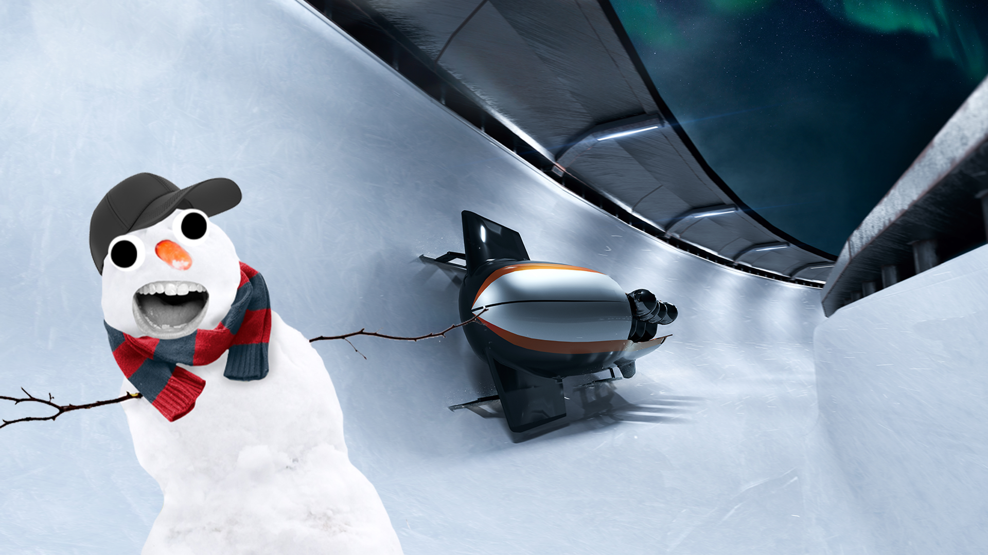 Bobsleigh with Beano snowman 