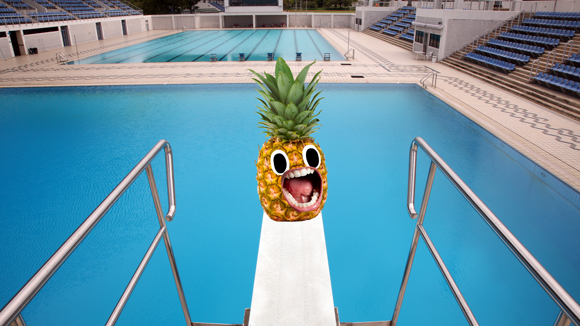 Screaming pineapple on diving board 