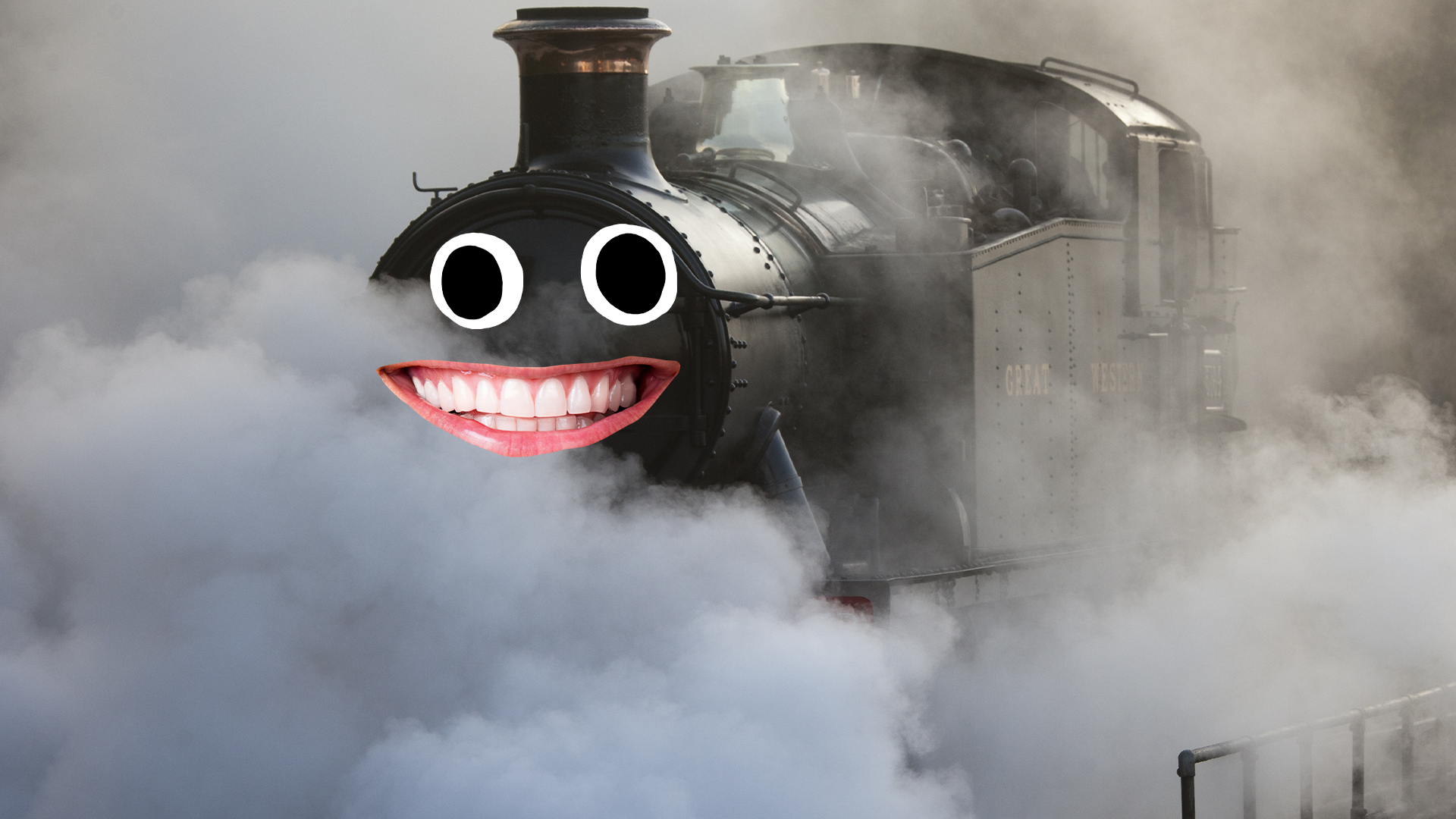 Steam train with goofy face