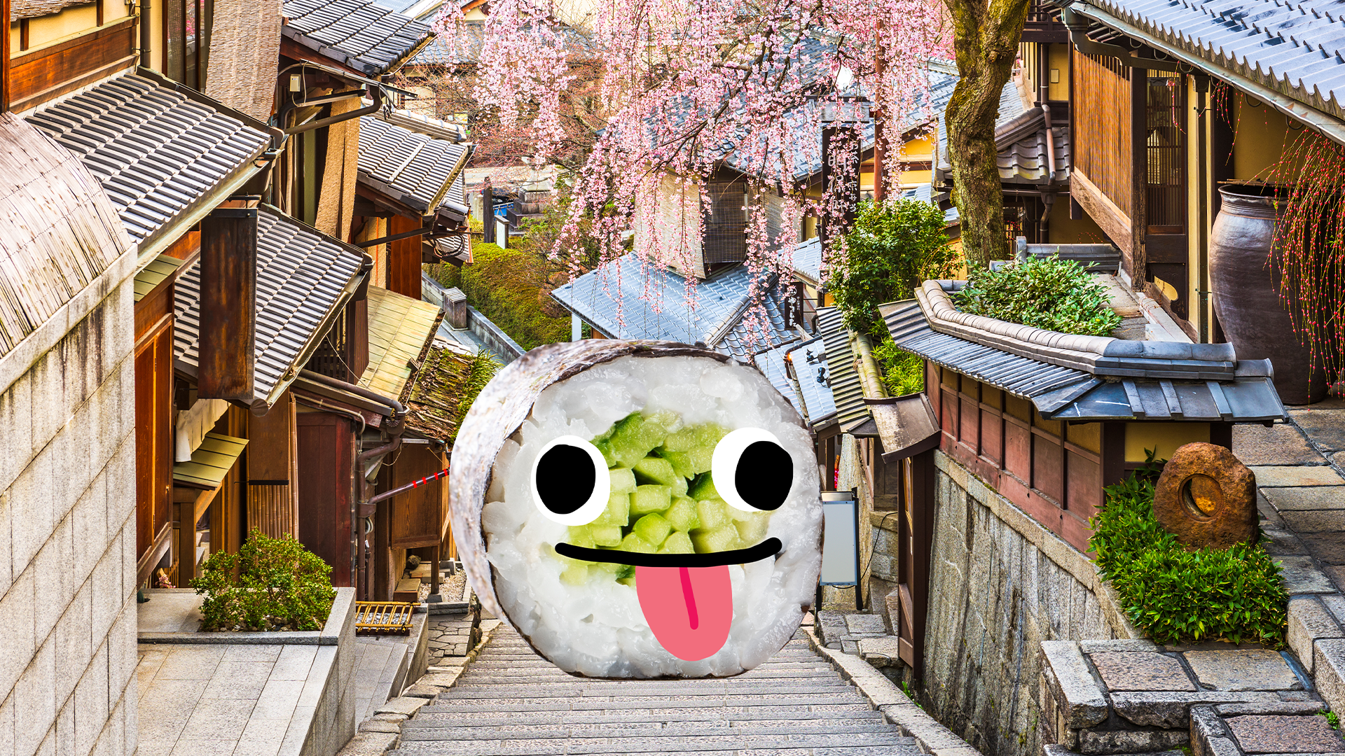 Japanese street with derpy sushi