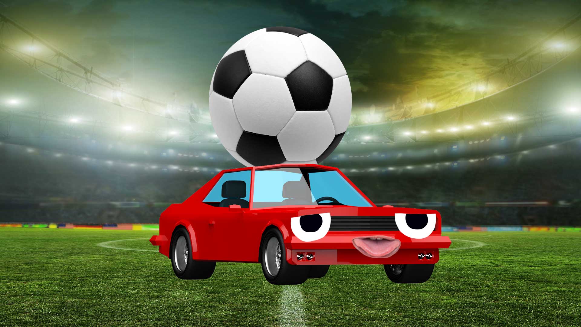 A small car carrying a football