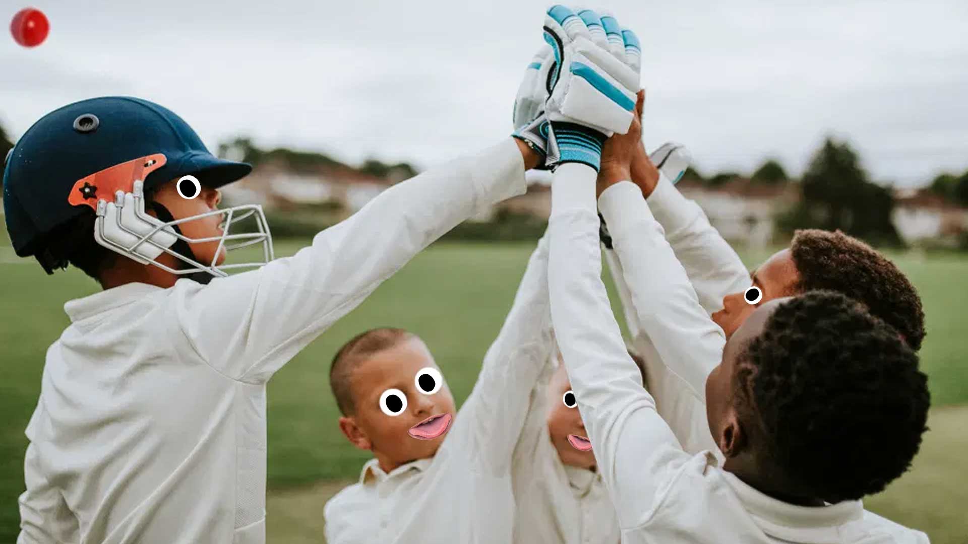 A cricket team high-fiving