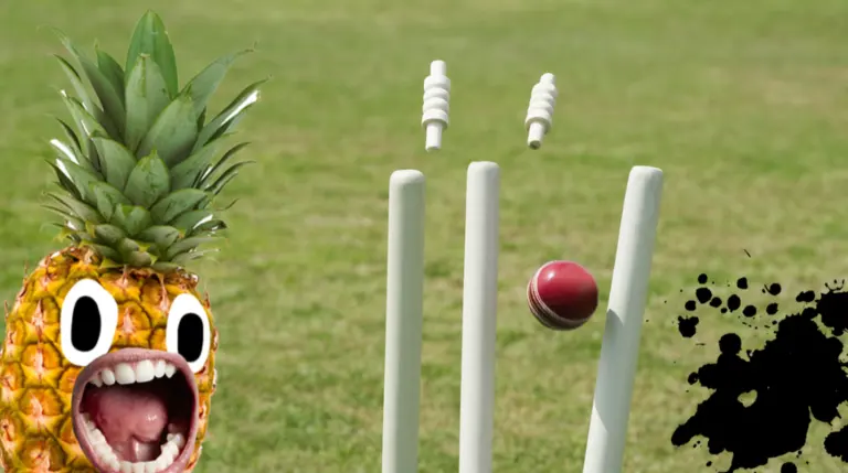 A wicket being smashed by a fast bowl