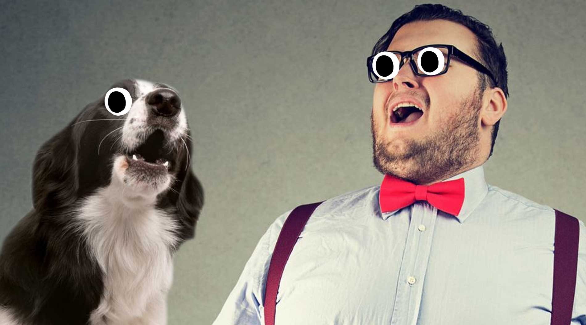 A singing dog and man joining in
