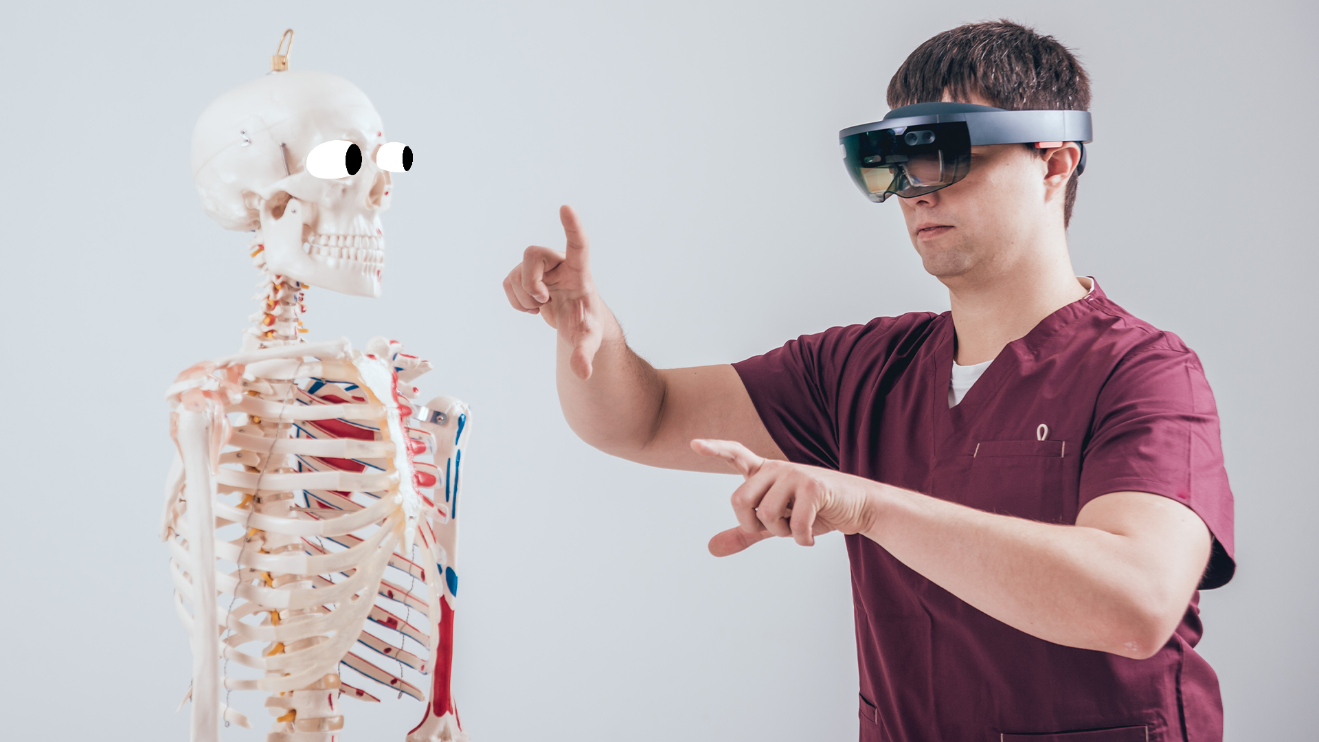 Skeleton with a guy wearing a VR headset