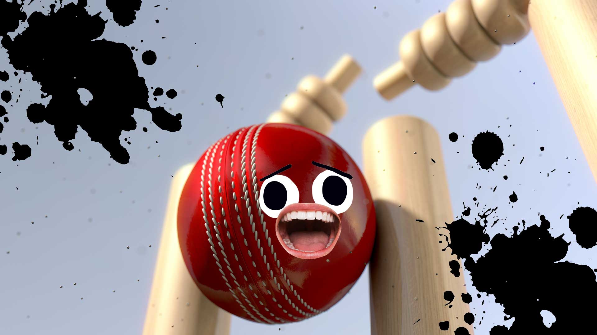 A cricket ball hitting the stumps