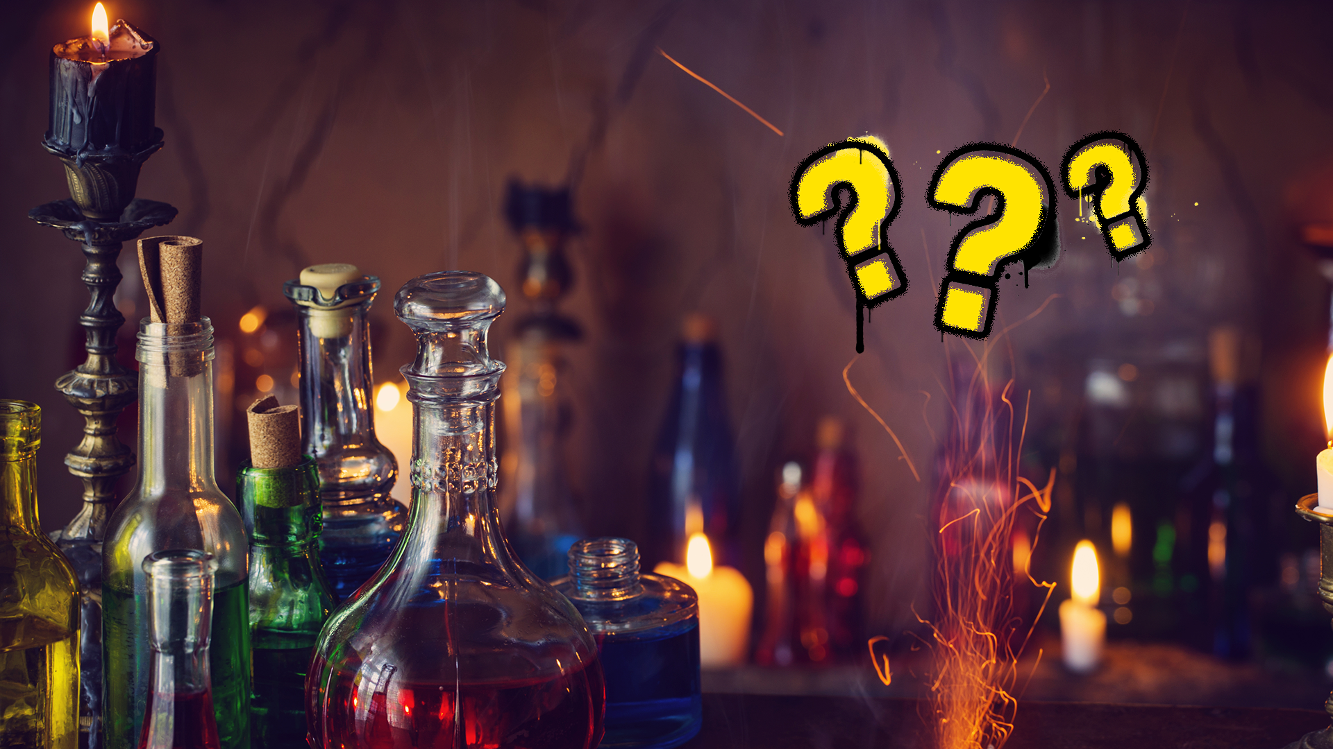 Potions bottles and question marks 