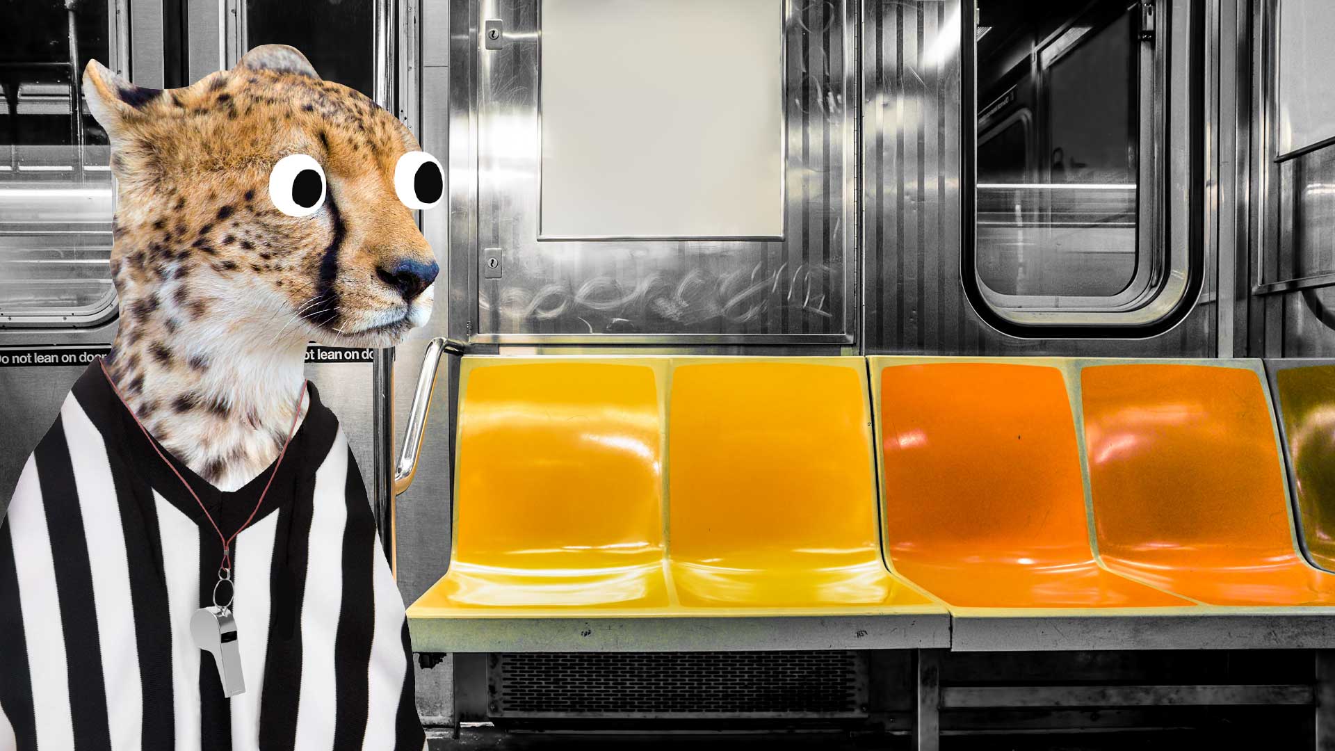 A cheetah on the New York City Subway