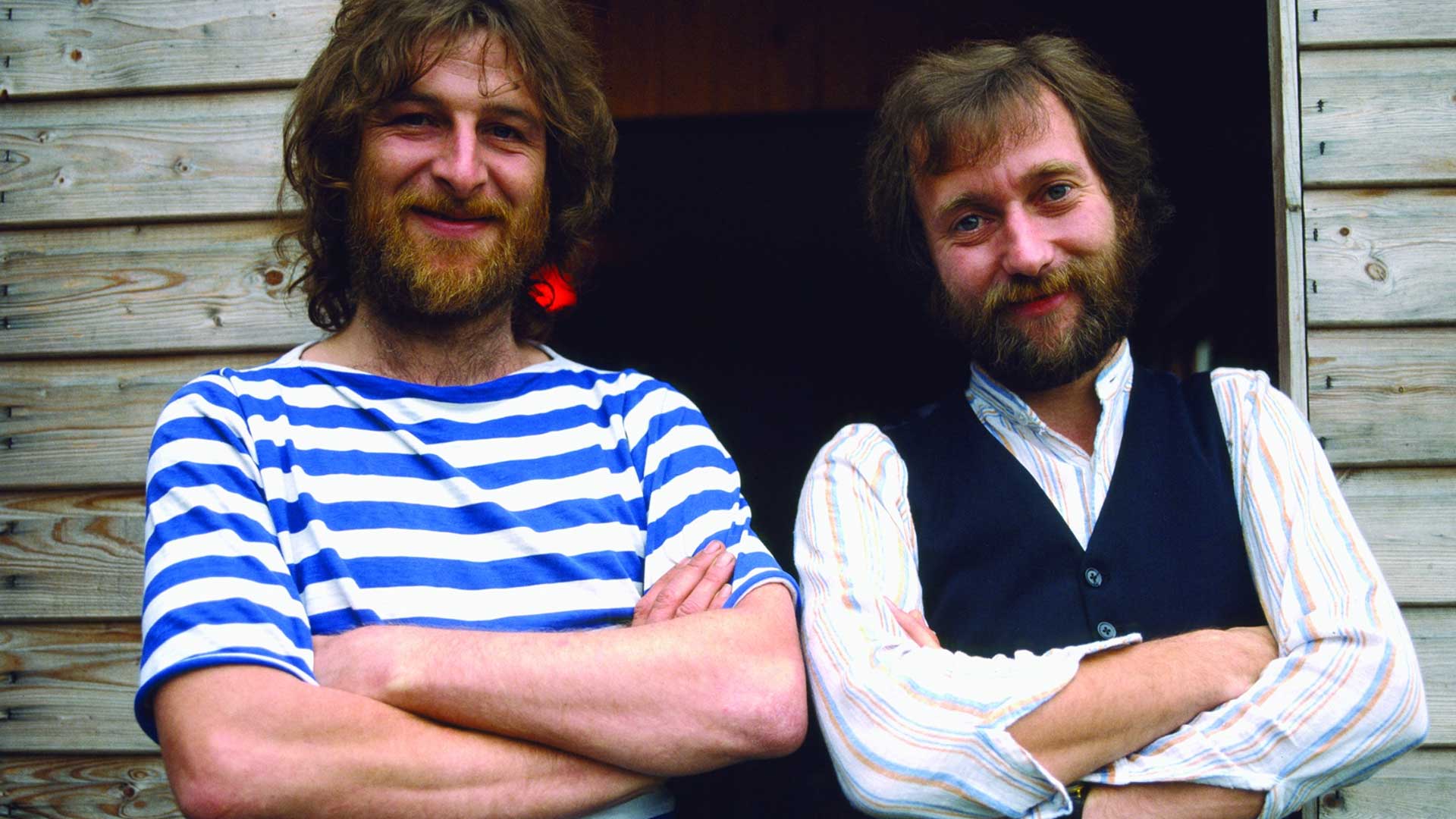 Chas and Dave outside their shed