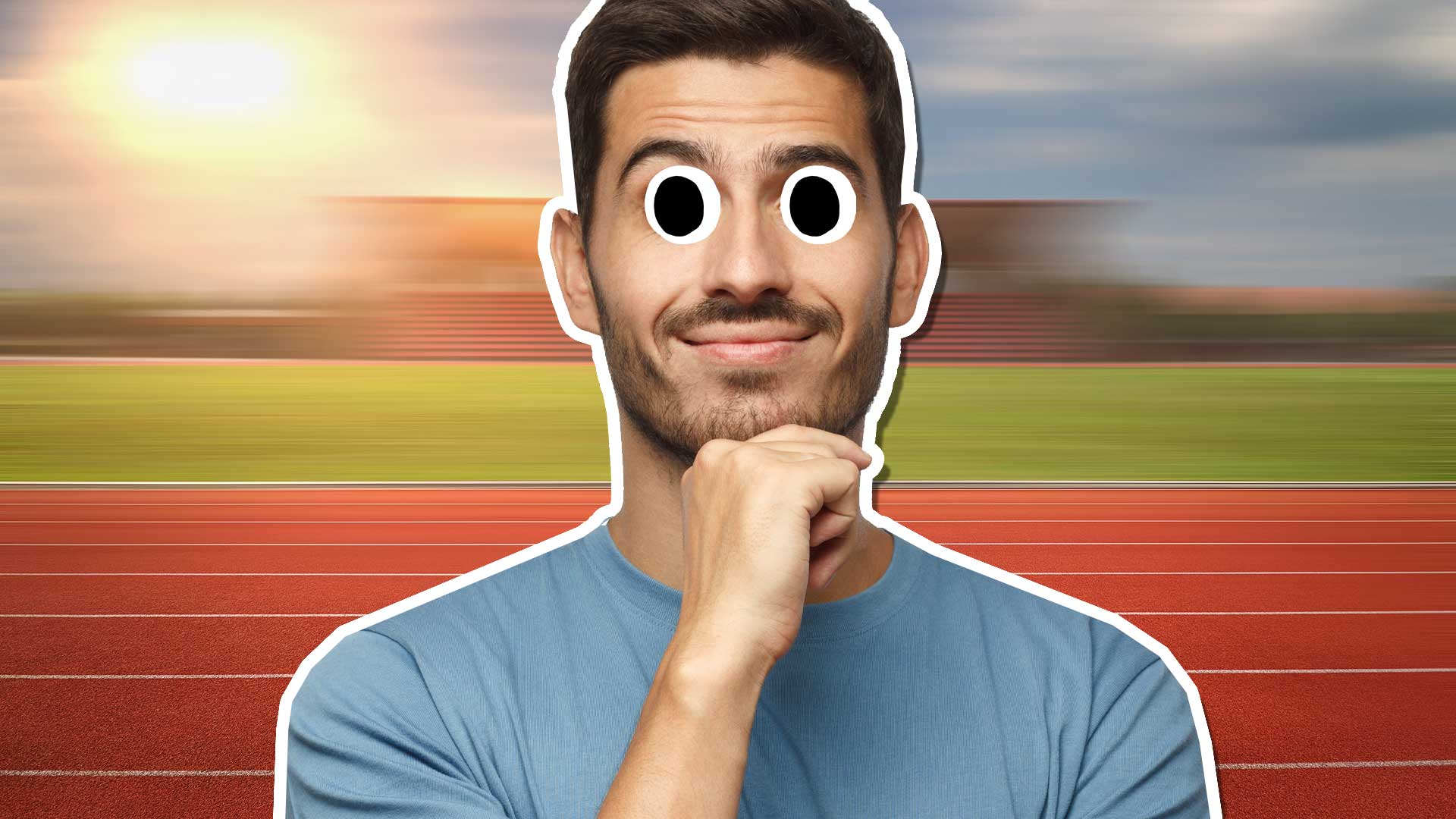 A man thinking about sport next to a running track