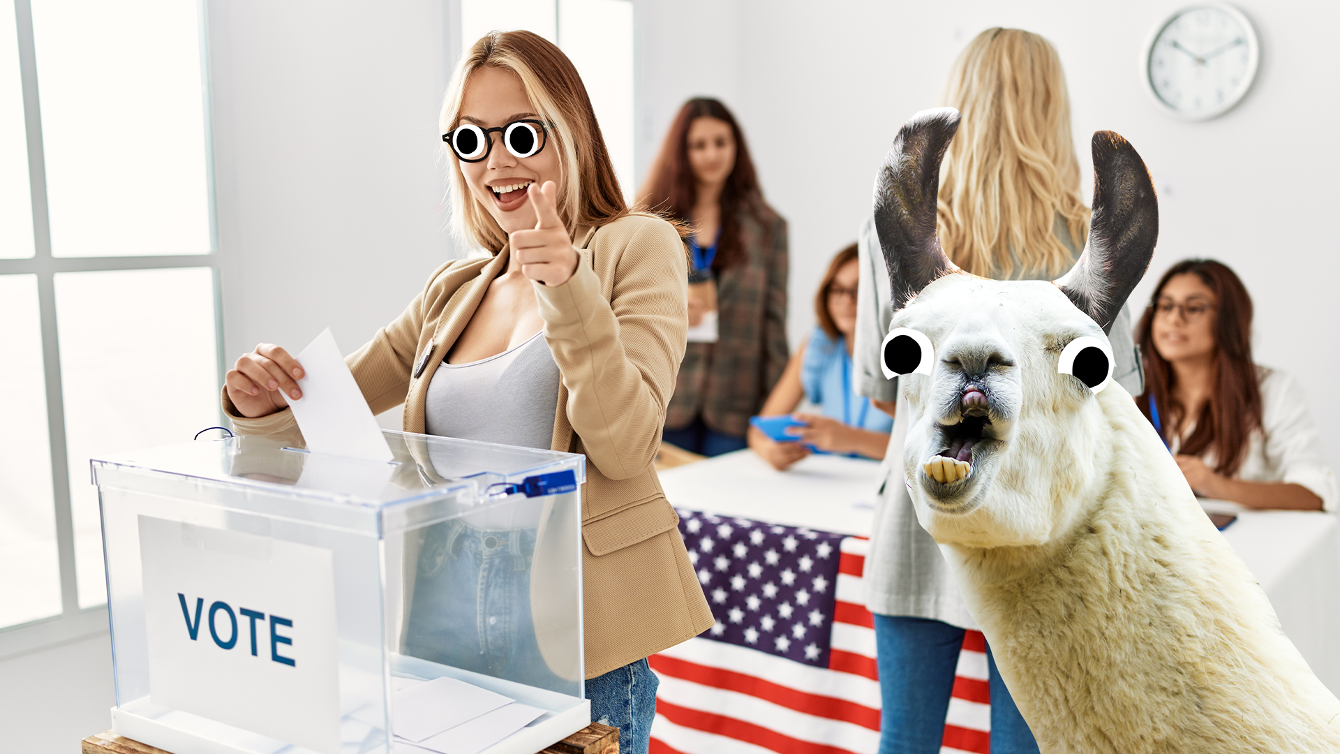 A woman and a llama voting 