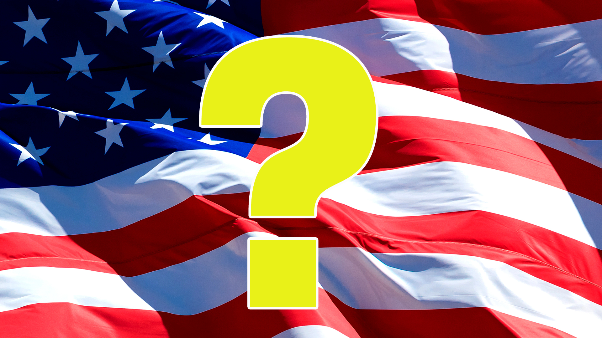 The US flag with a big question in front of it