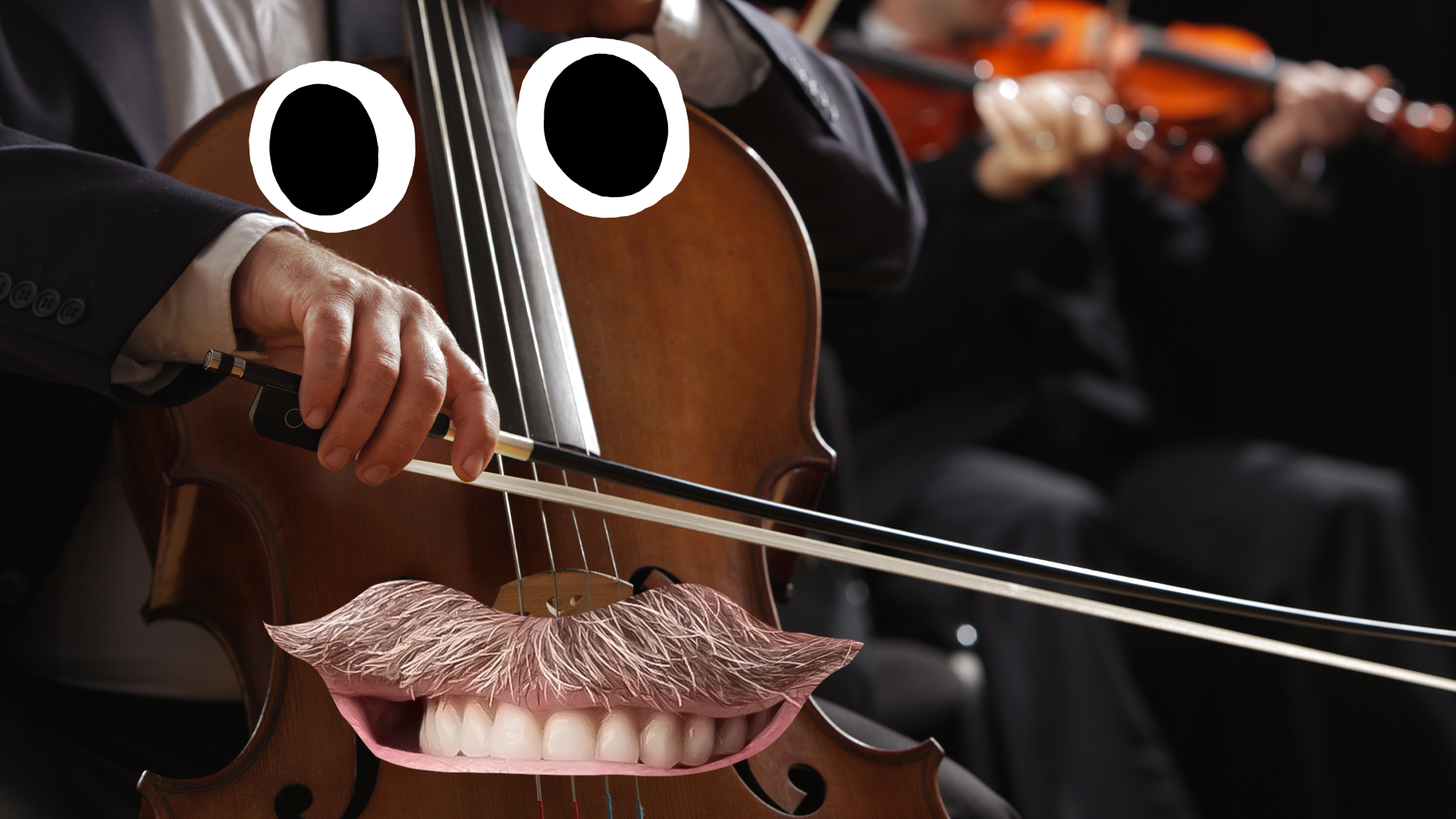 A large cello with a moustache