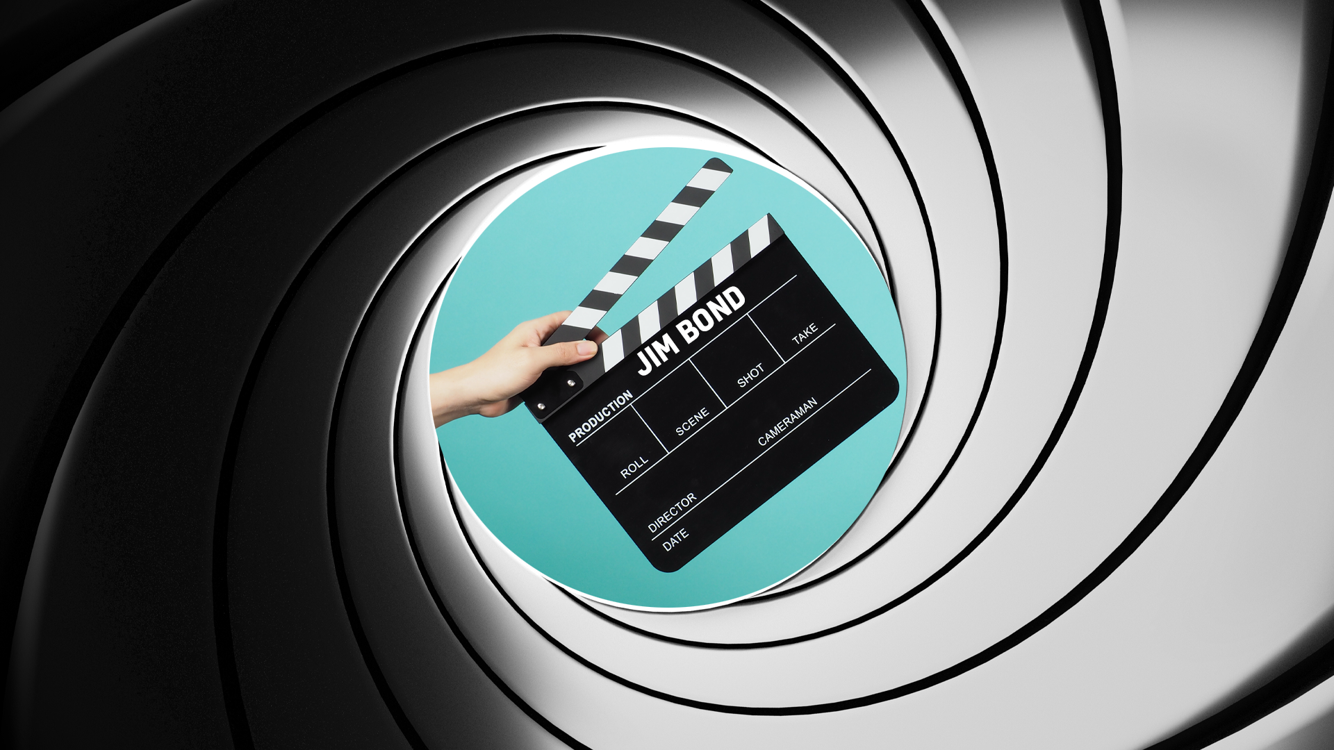 A James Bond style clapperboard