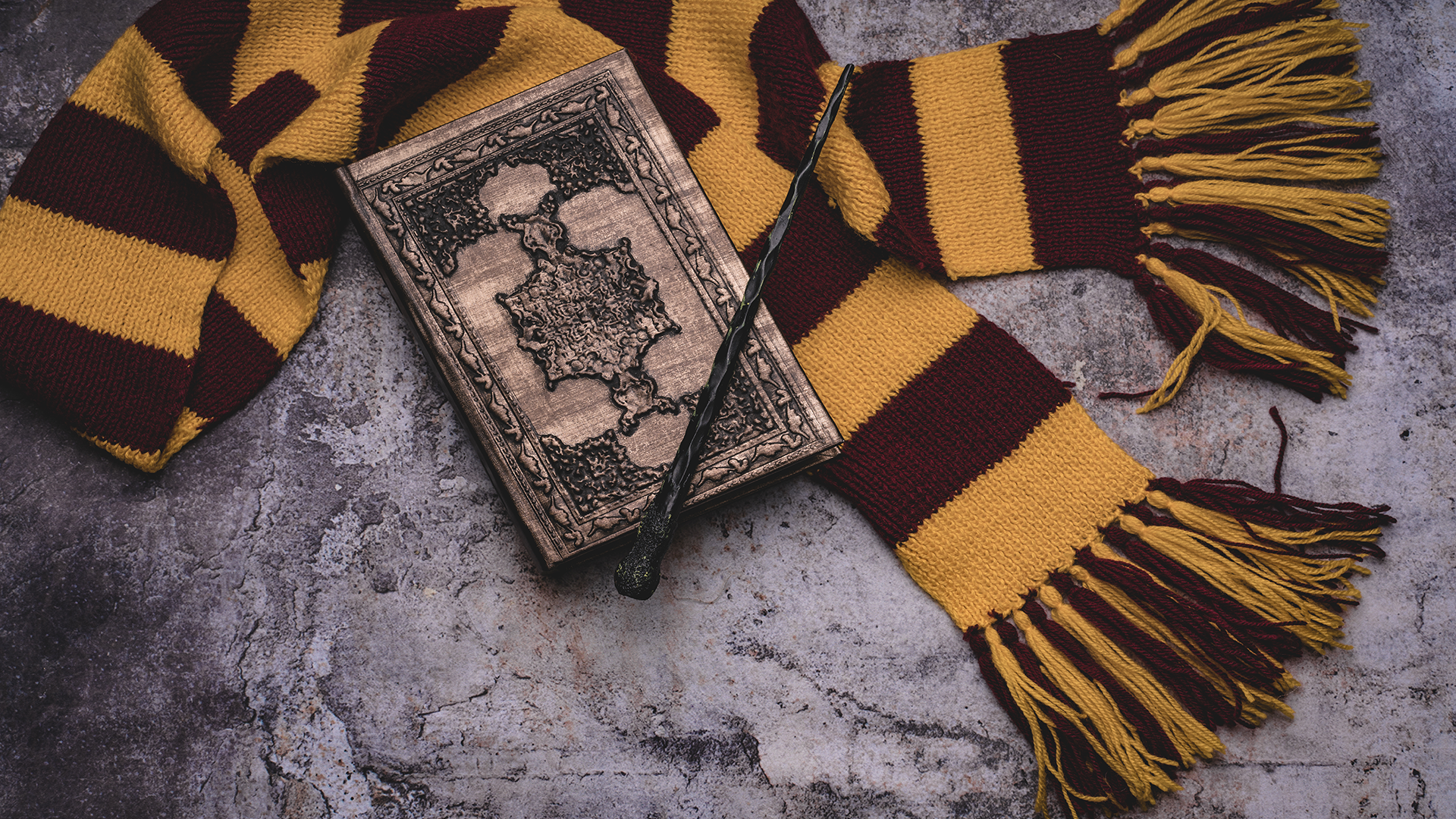 Scarf, wand, and spell book