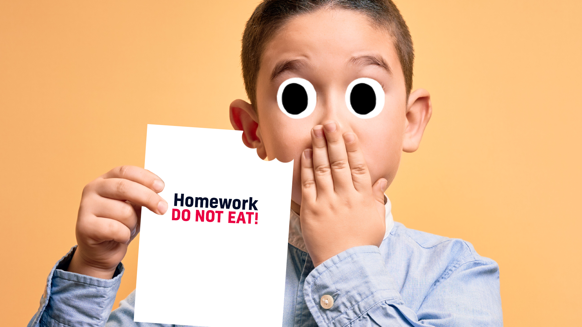 A boy eating his homework