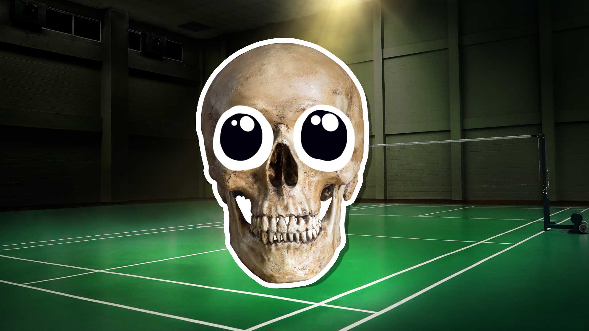 Skeleton at a badminton court