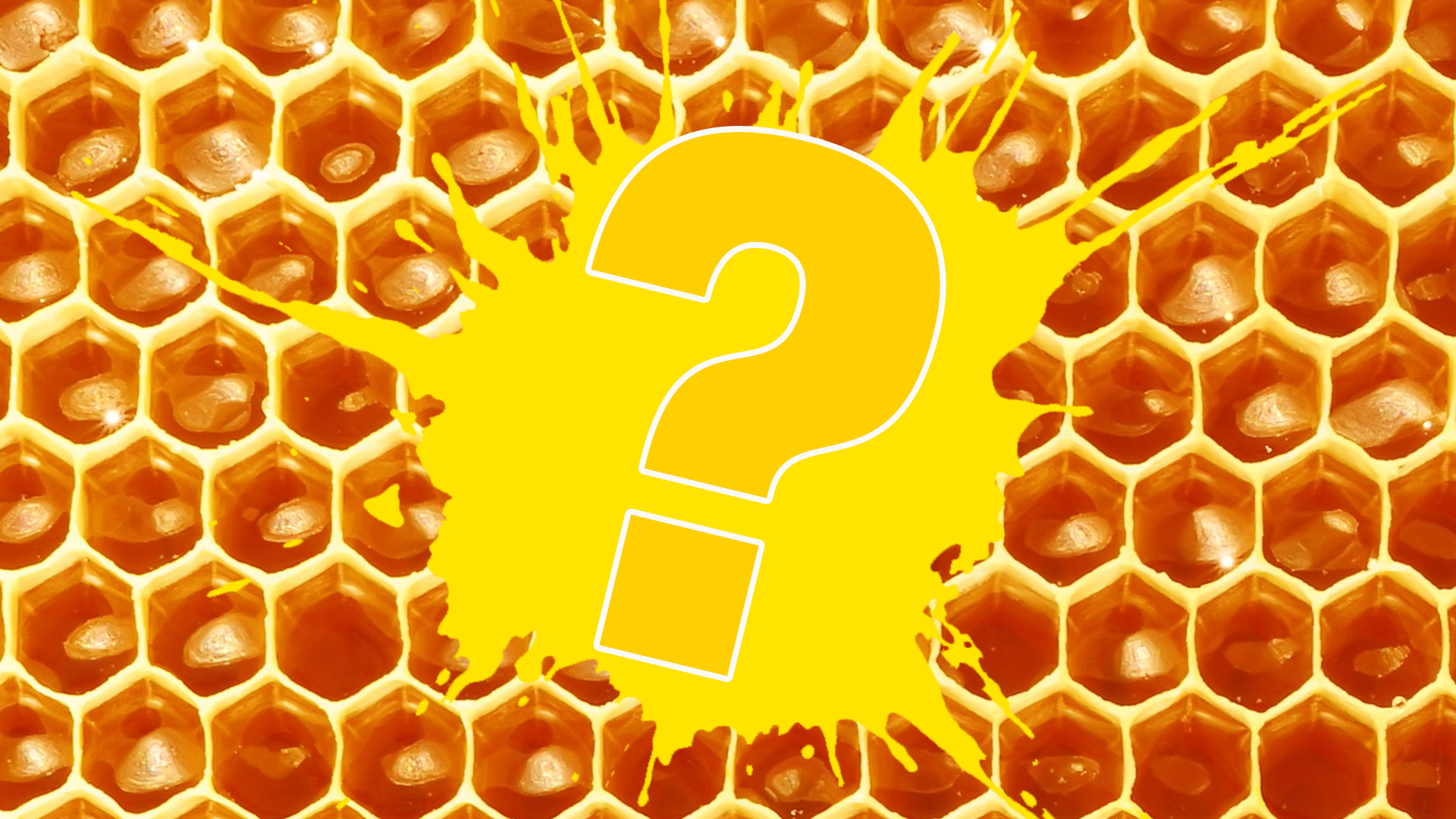 Question mark on yellow splat and honeycomb background