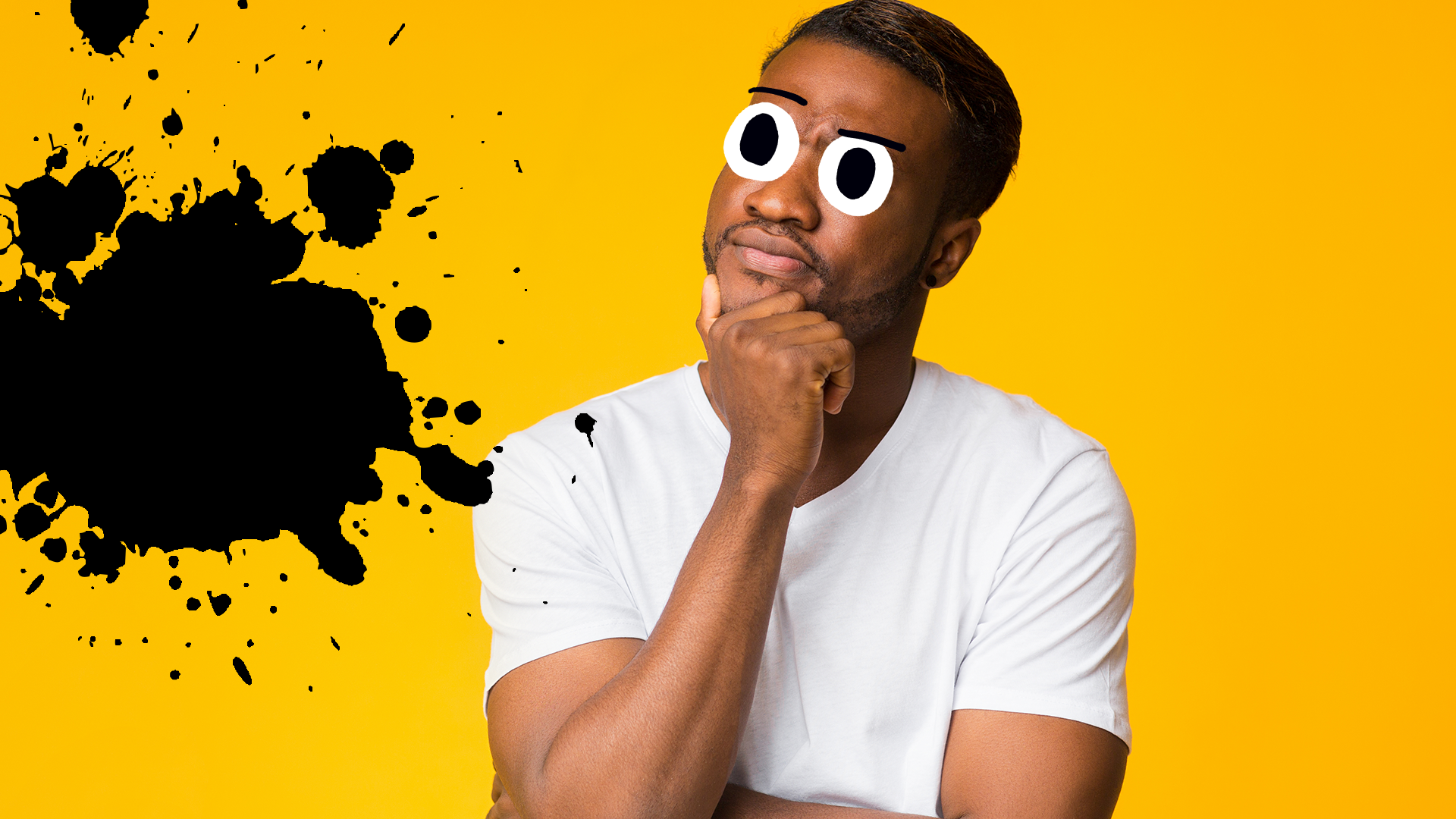 Man looking confused on yellow background with splat