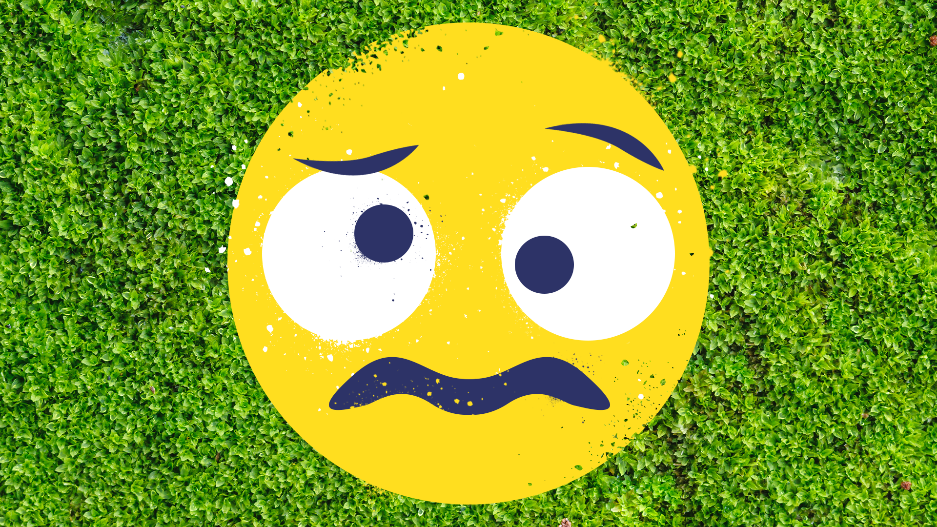 Confused emoji on mossy background