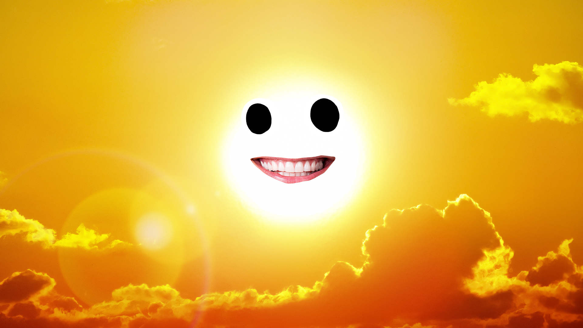 Sun in clouds with goofy face