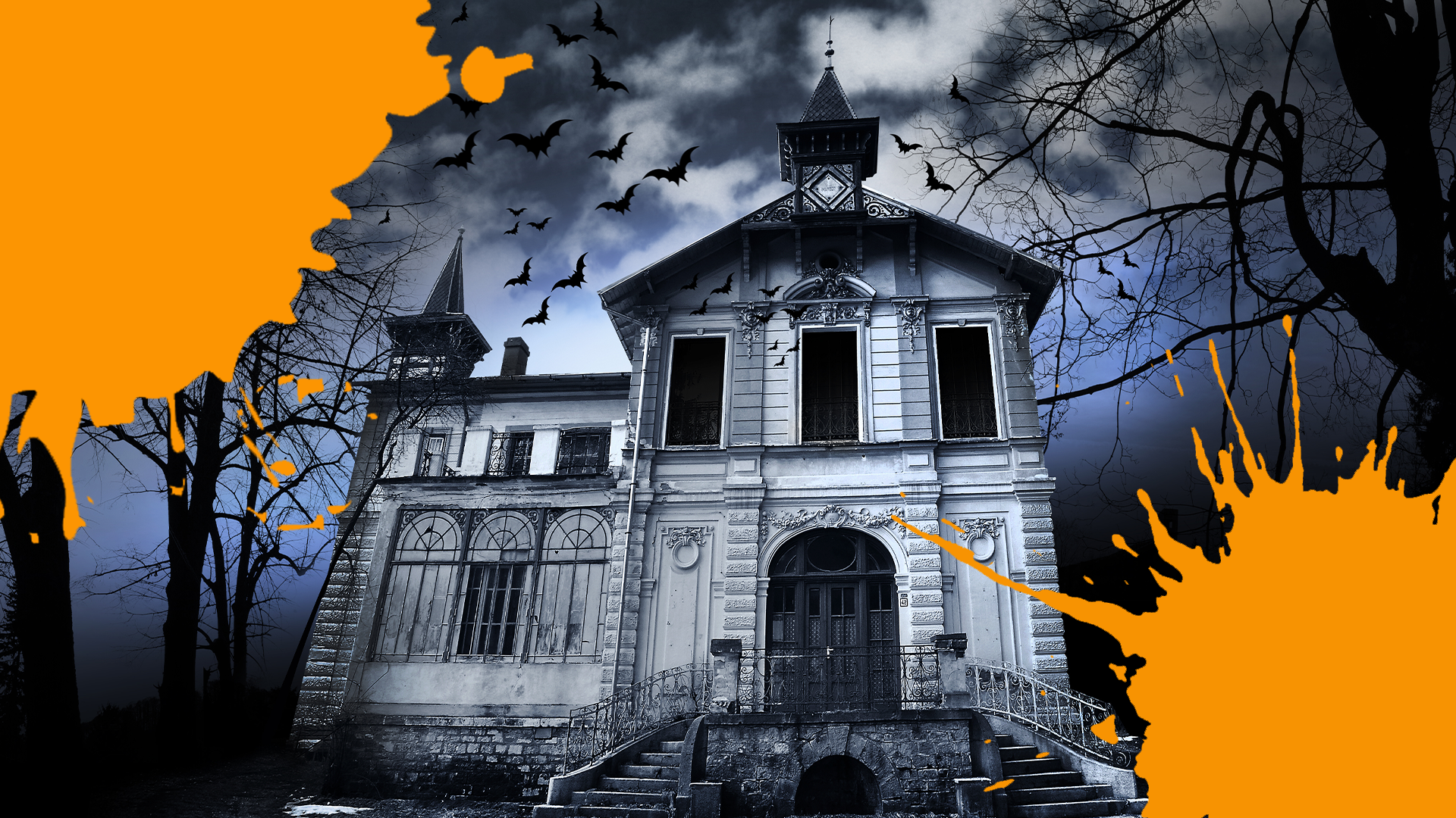 Spooky house with orange splats