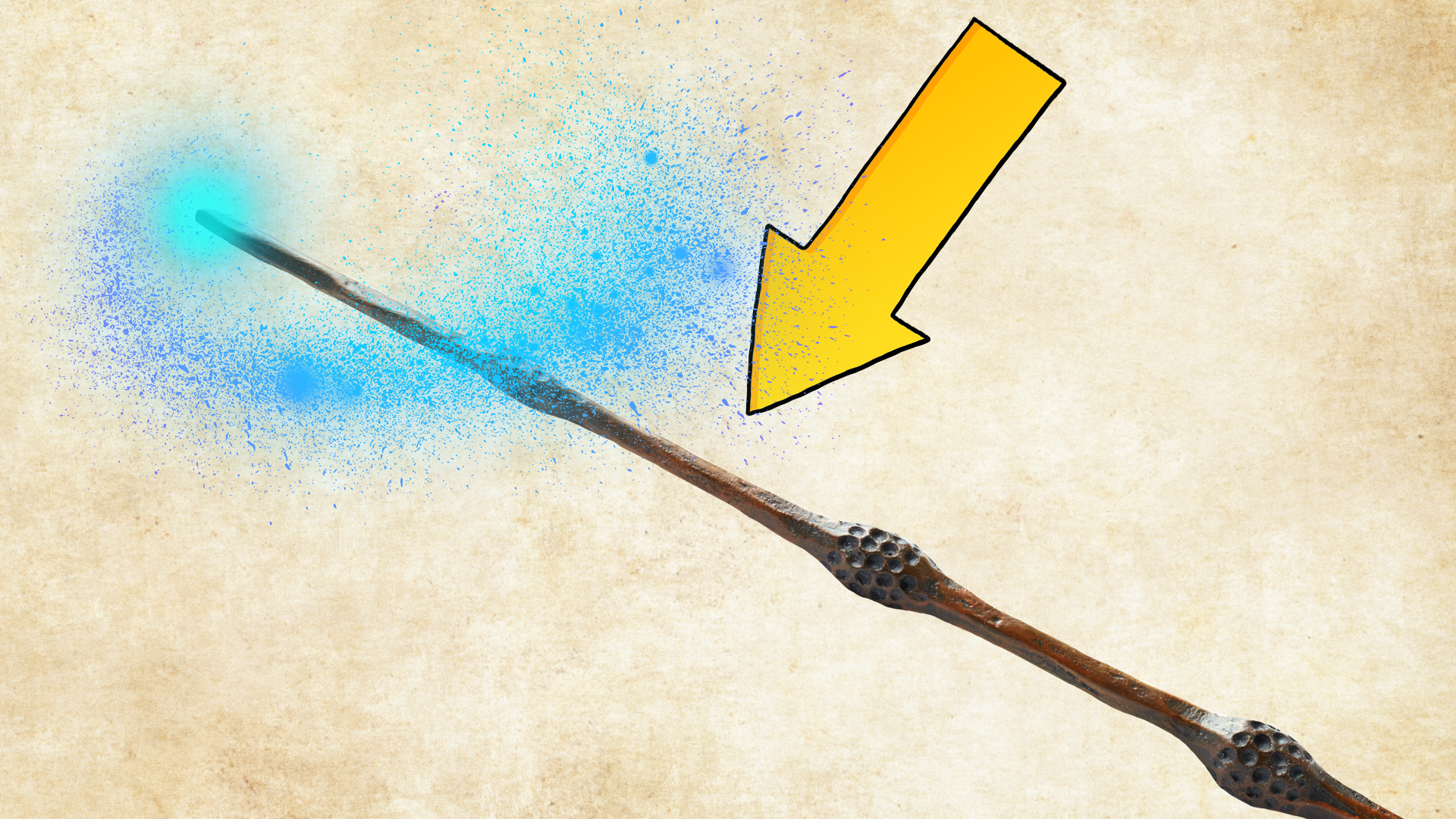 Magic wand and arrow on parchment background