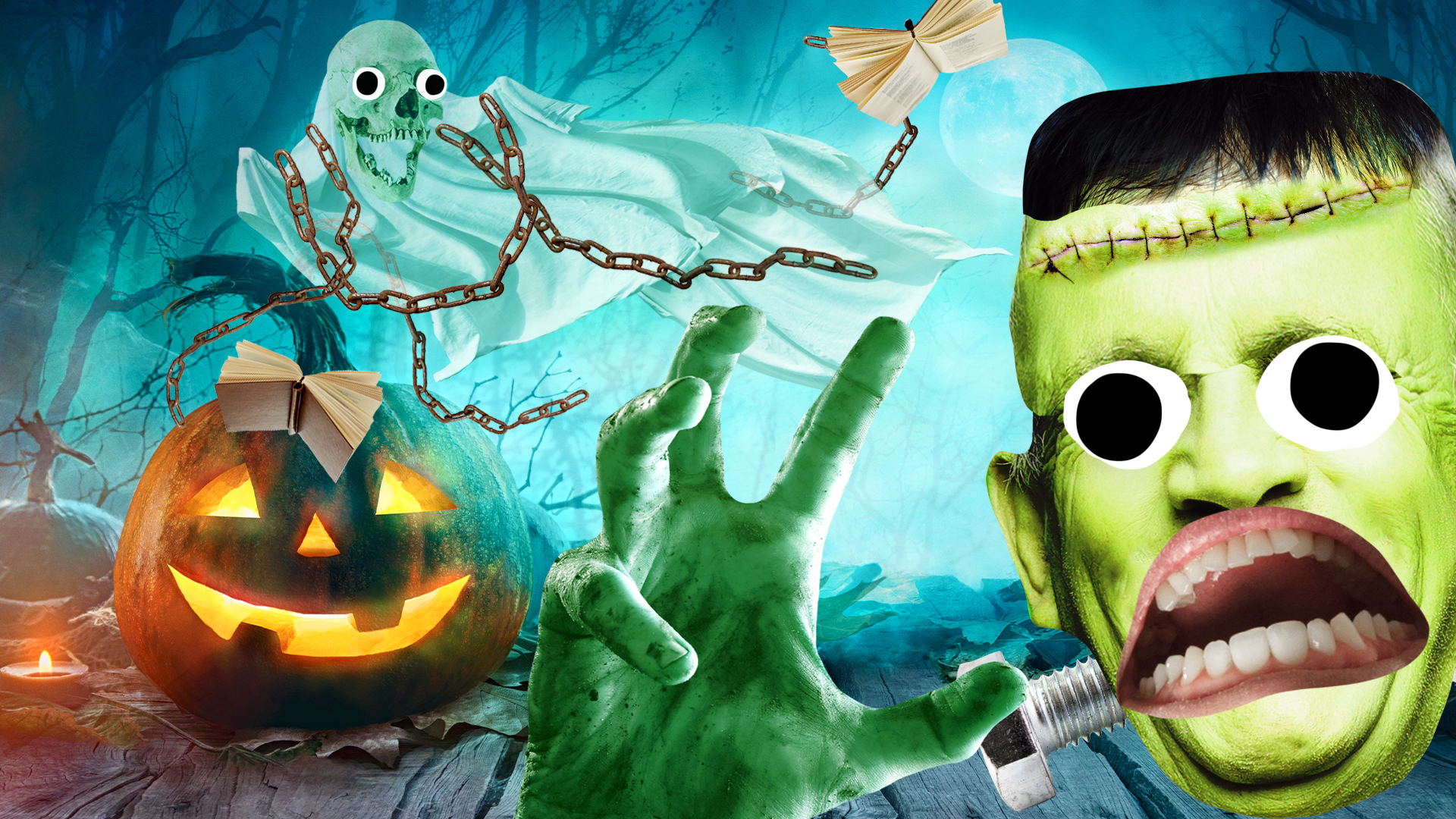 Spooky scene with Beano Halloween monsters