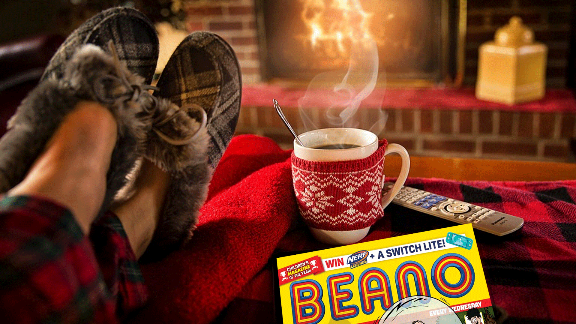Relaxing with a Beano and hot chocolate