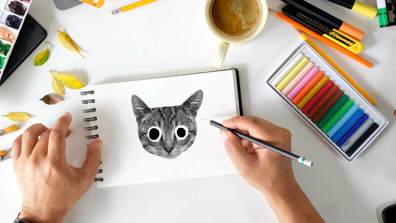 A drawing of a cat