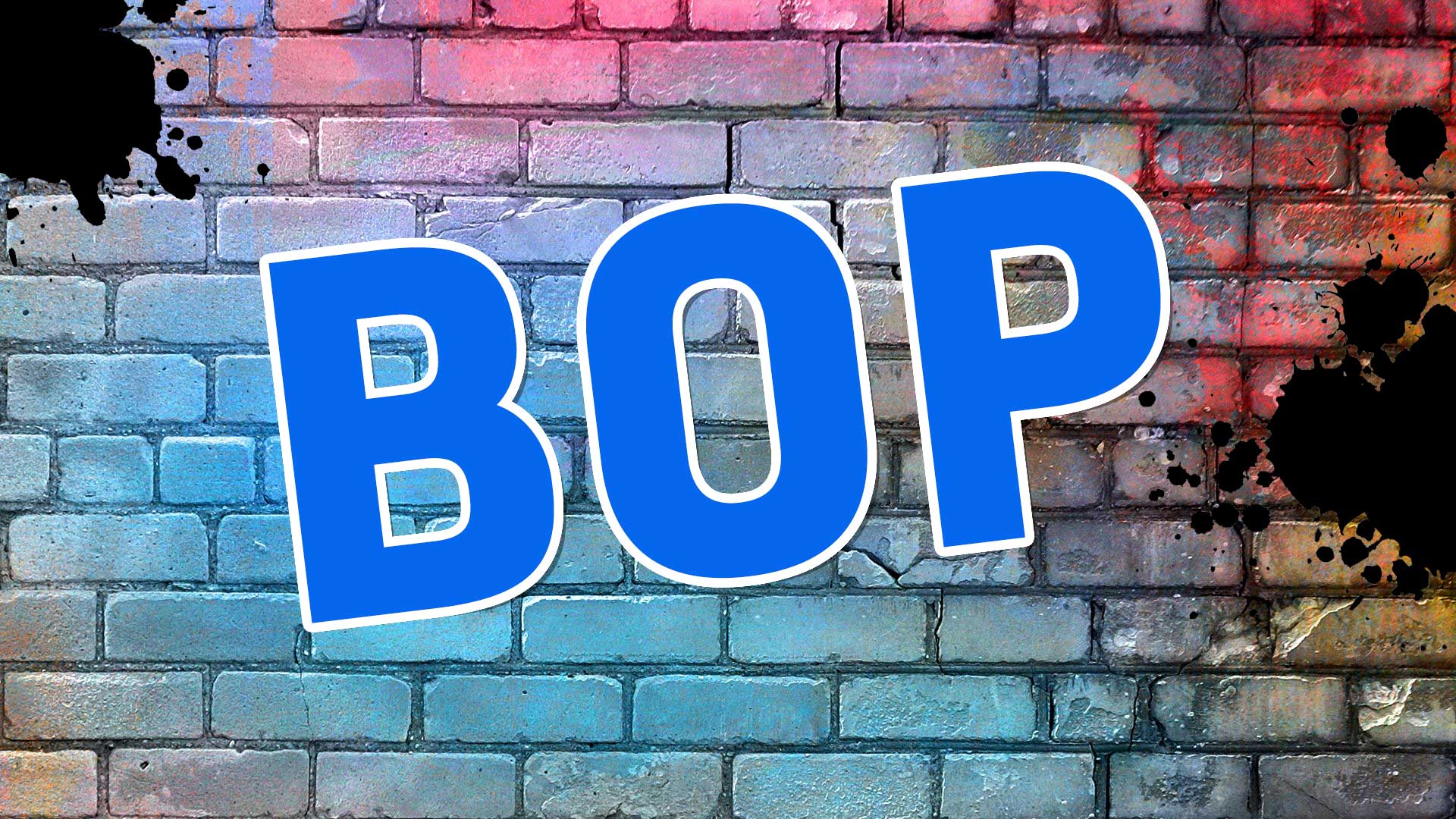 The word bop on a brick background