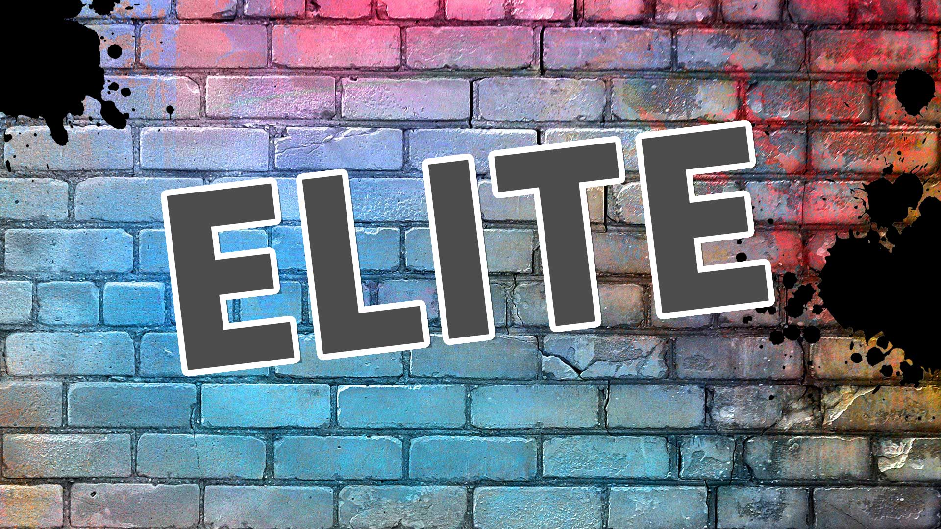 The word elite on a brick background